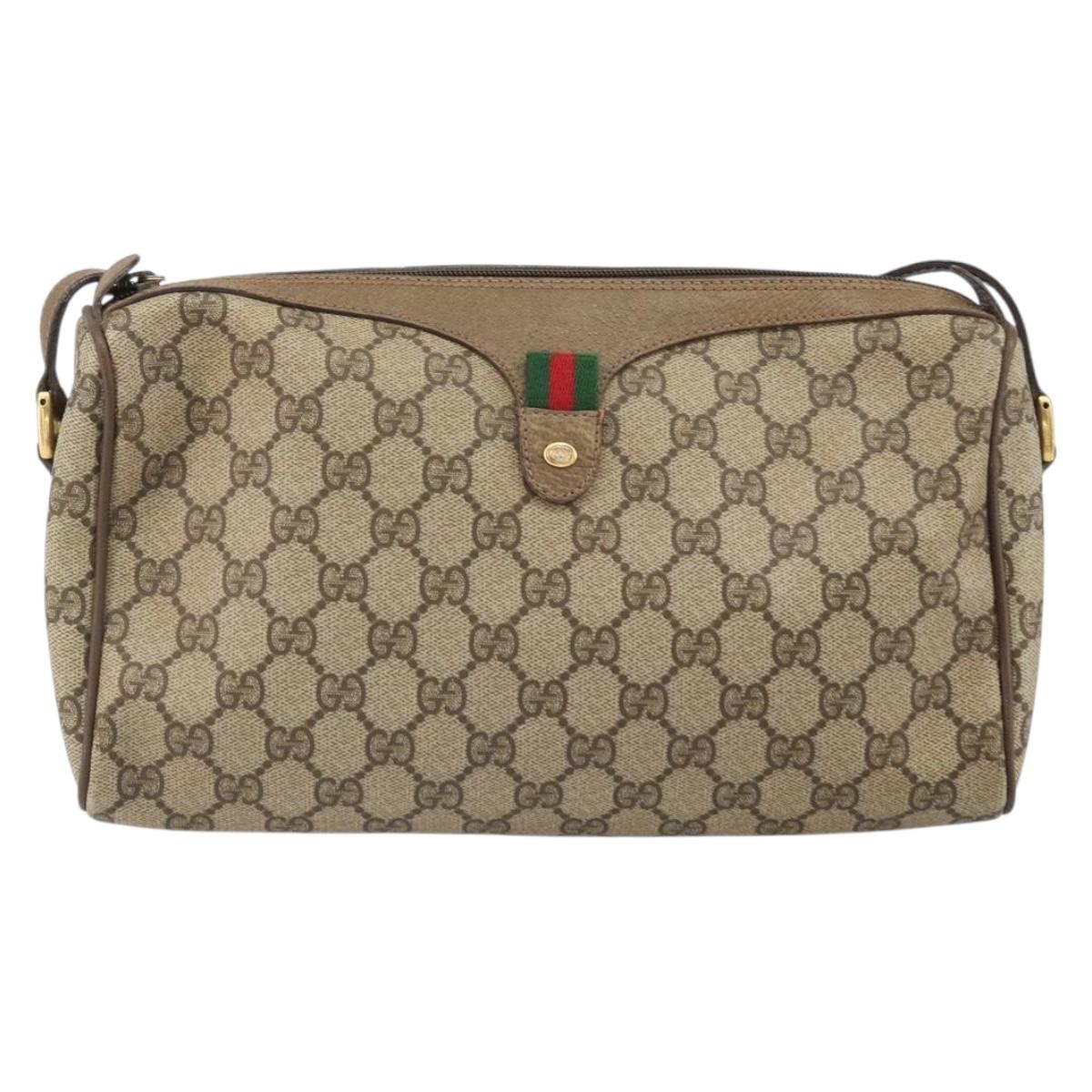 GUCCI GG Supreme Web Sherry Line Bag PVC Beige Gold 89 02 017 Auth 169674