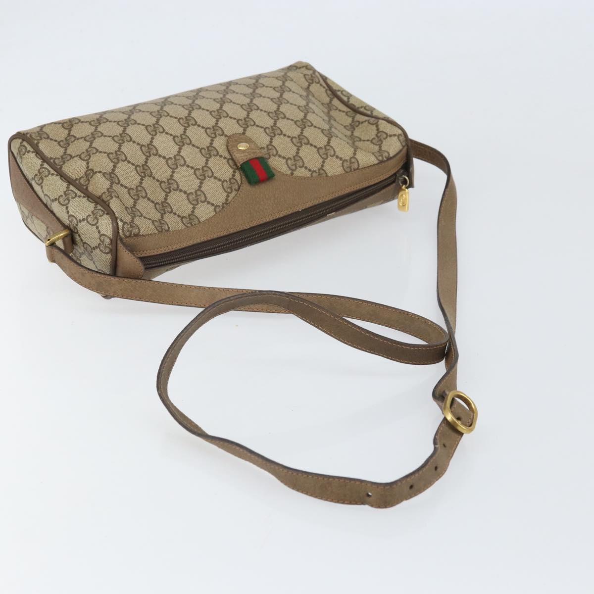 GUCCI GG Supreme Web Sherry Line Bag PVC Beige Gold 89 02 017 Auth 169674
