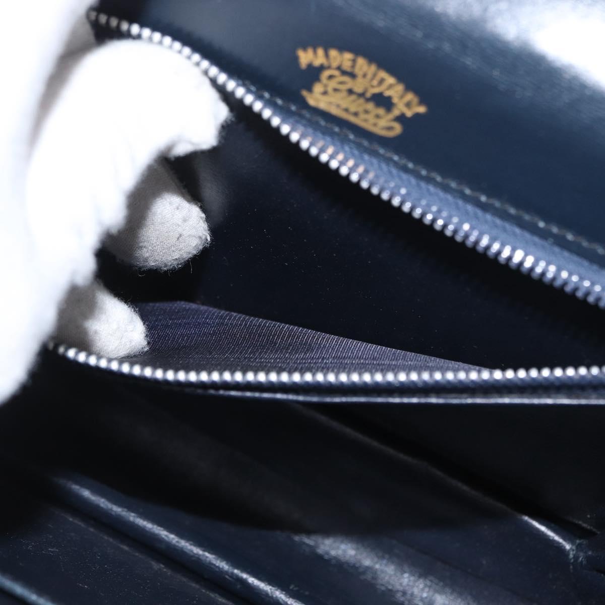 GUCCI Shoulder Bag Leather Navy Gold Auth 169677