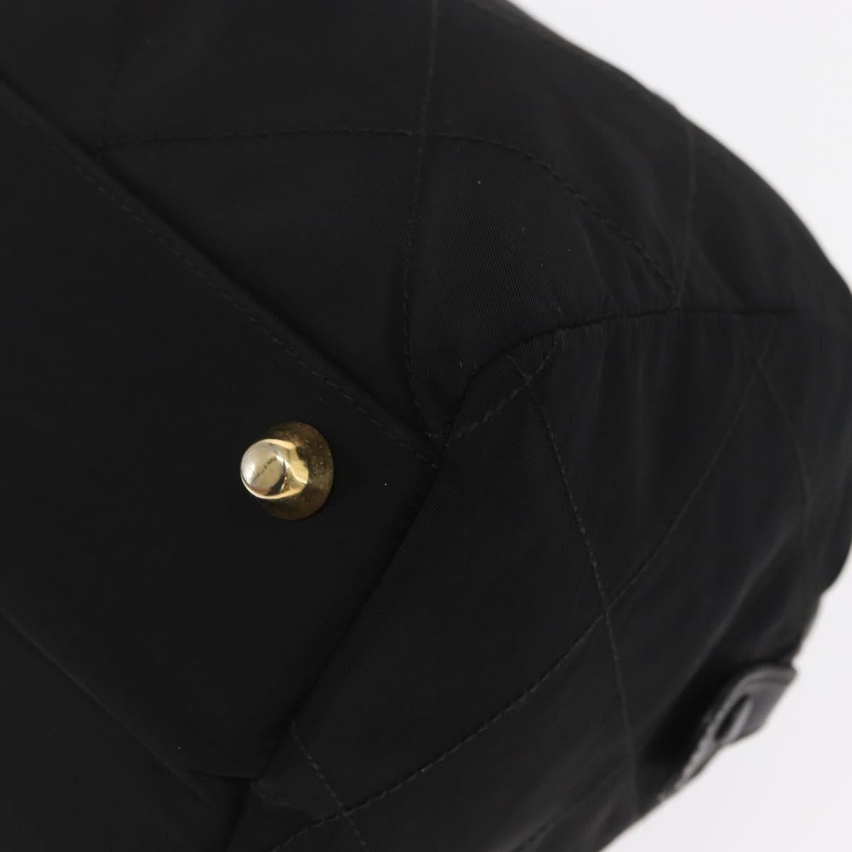 PRADA Chain Hand Bag Nylon Black Gold Auth 169679