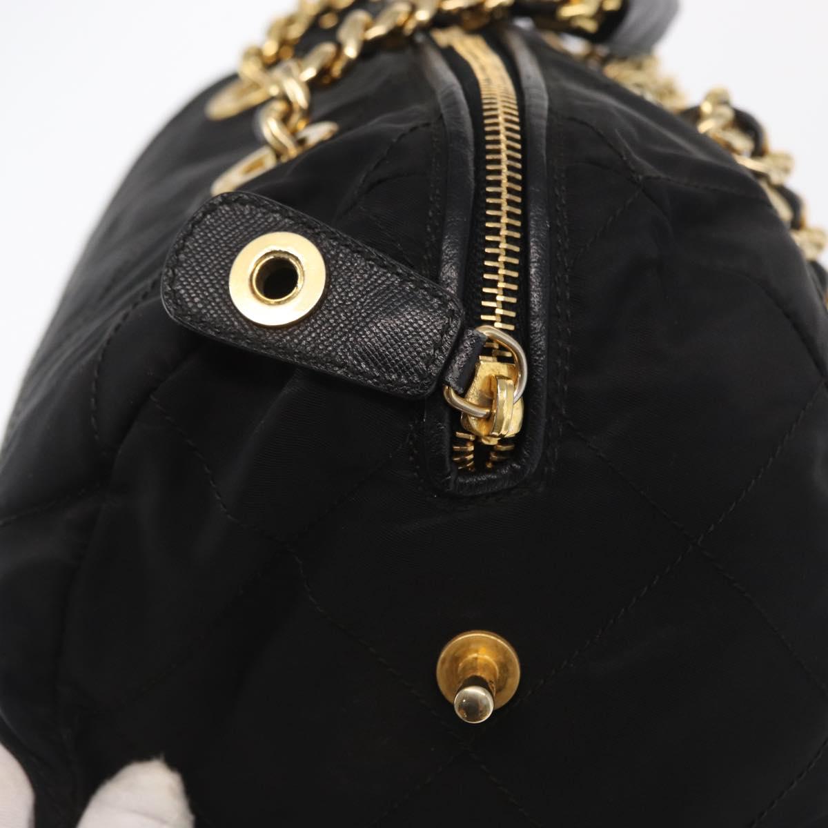 PRADA Chain Hand Bag Nylon Black Gold Auth 169679