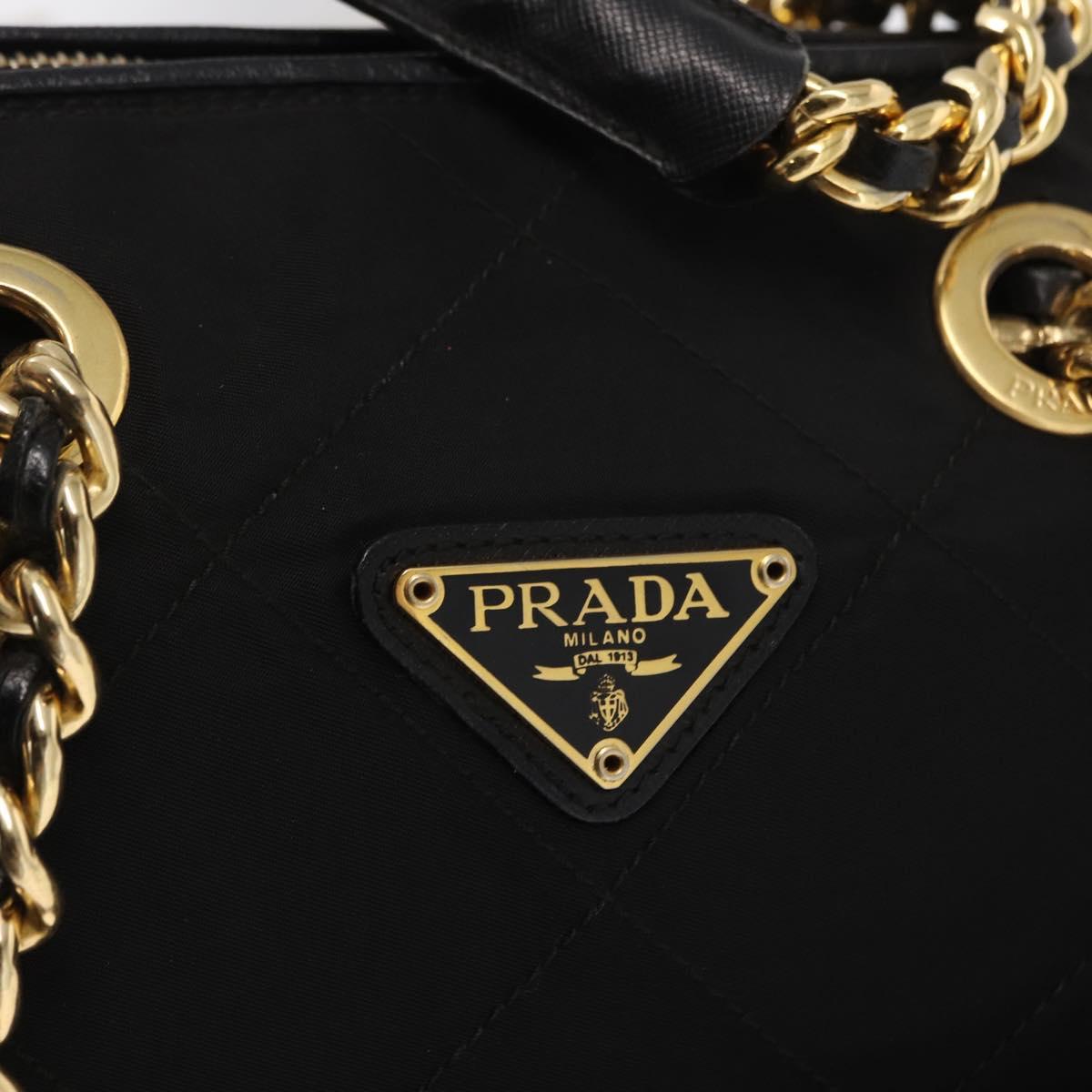 PRADA Chain Hand Bag Nylon Black Gold Auth 169679