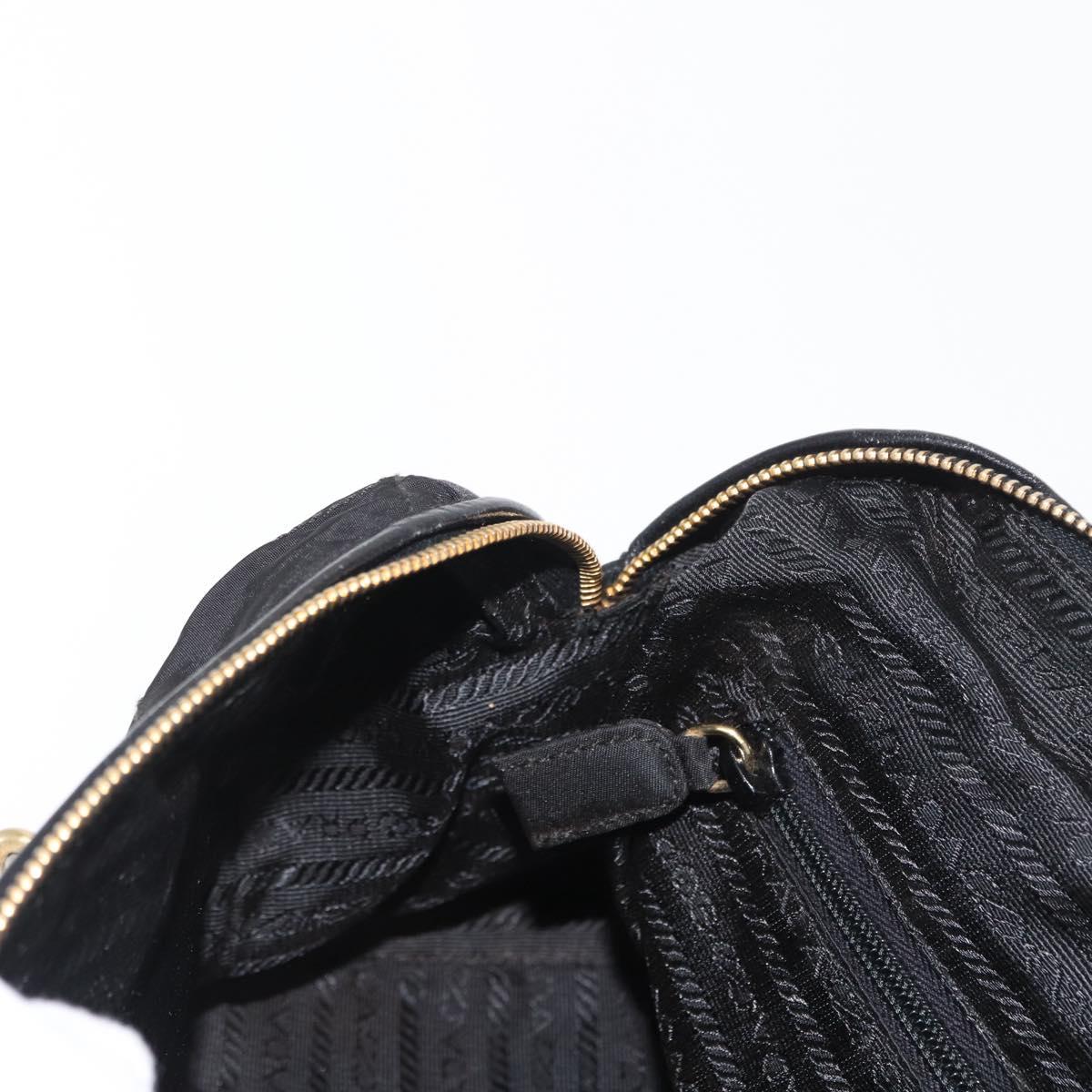 PRADA Chain Hand Bag Nylon Black Gold Auth 169679