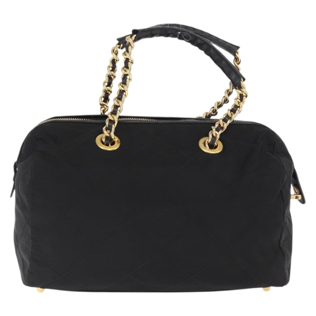 PRADA Chain Hand Bag Nylon Black Gold Auth 169679