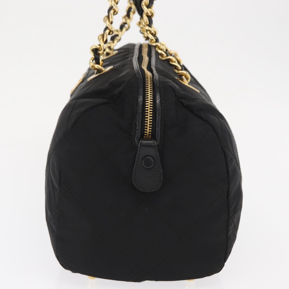 PRADA Chain Hand Bag Nylon Black Gold Auth 169679