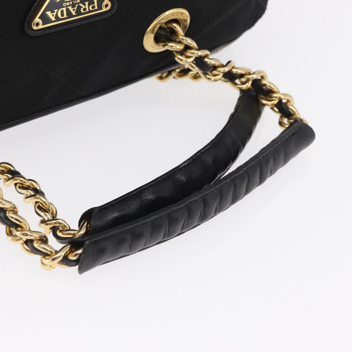 PRADA Chain Hand Bag Nylon Black Gold Auth 169679