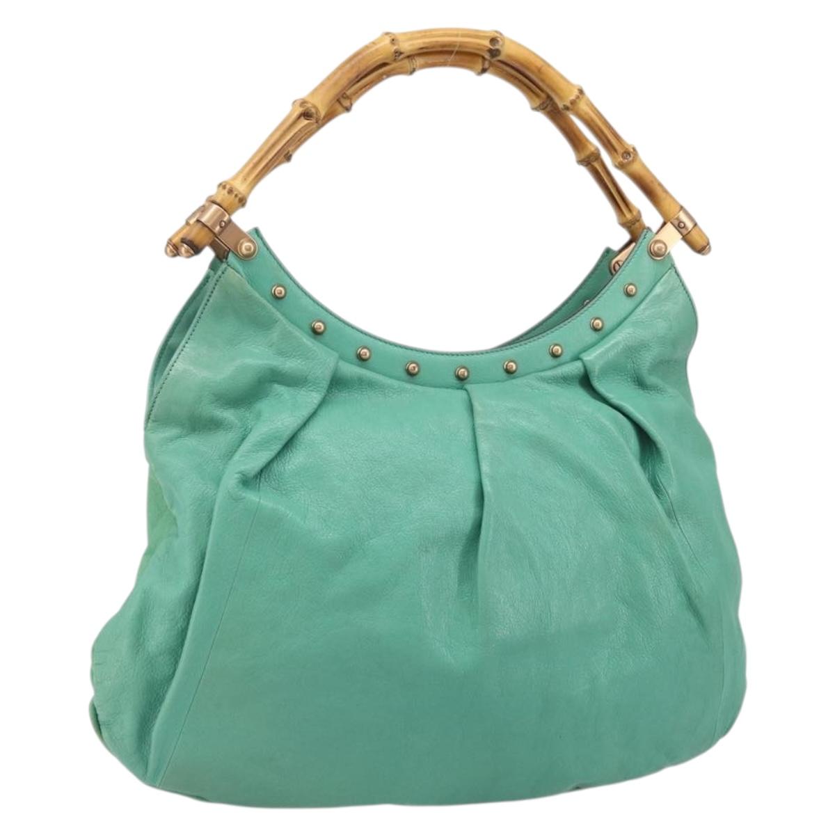 GUCCI Bamboo Shoulder Bag Leather Green Gold 124293 Auth 169684