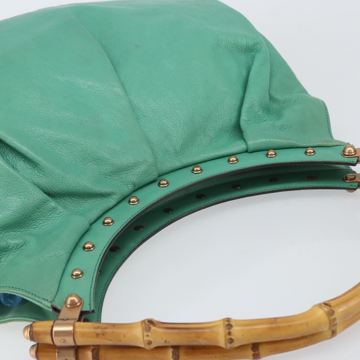 GUCCI Bamboo Shoulder Bag Leather Green Gold 124293 Auth 169684