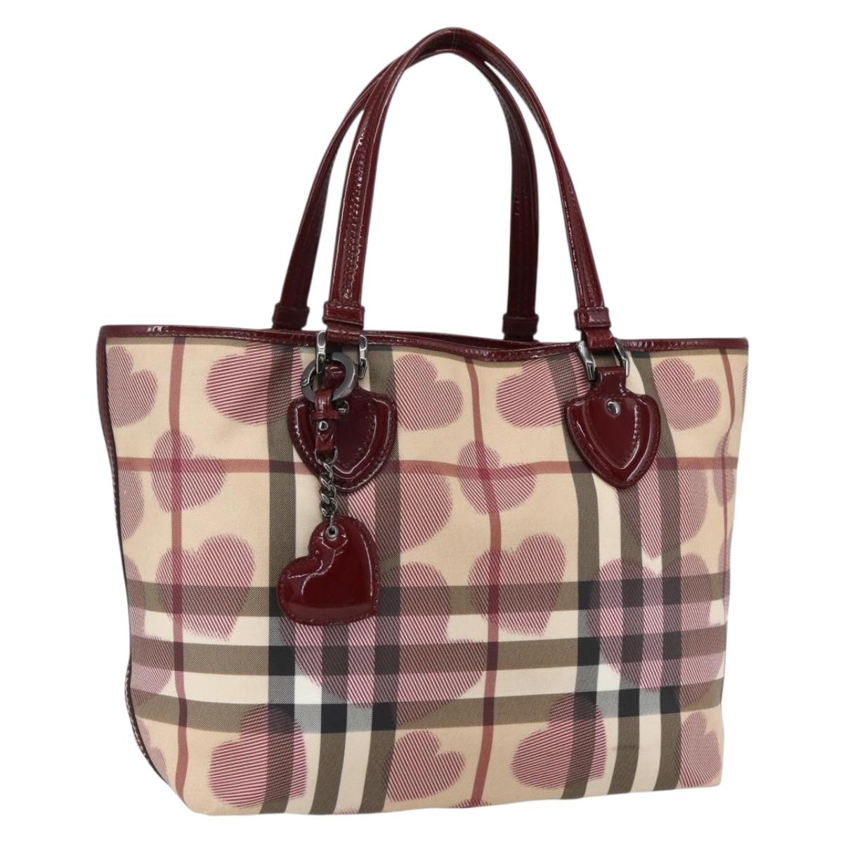BURBERRY Nova Check Tote Bag PVC Leather Beige Auth 169694
