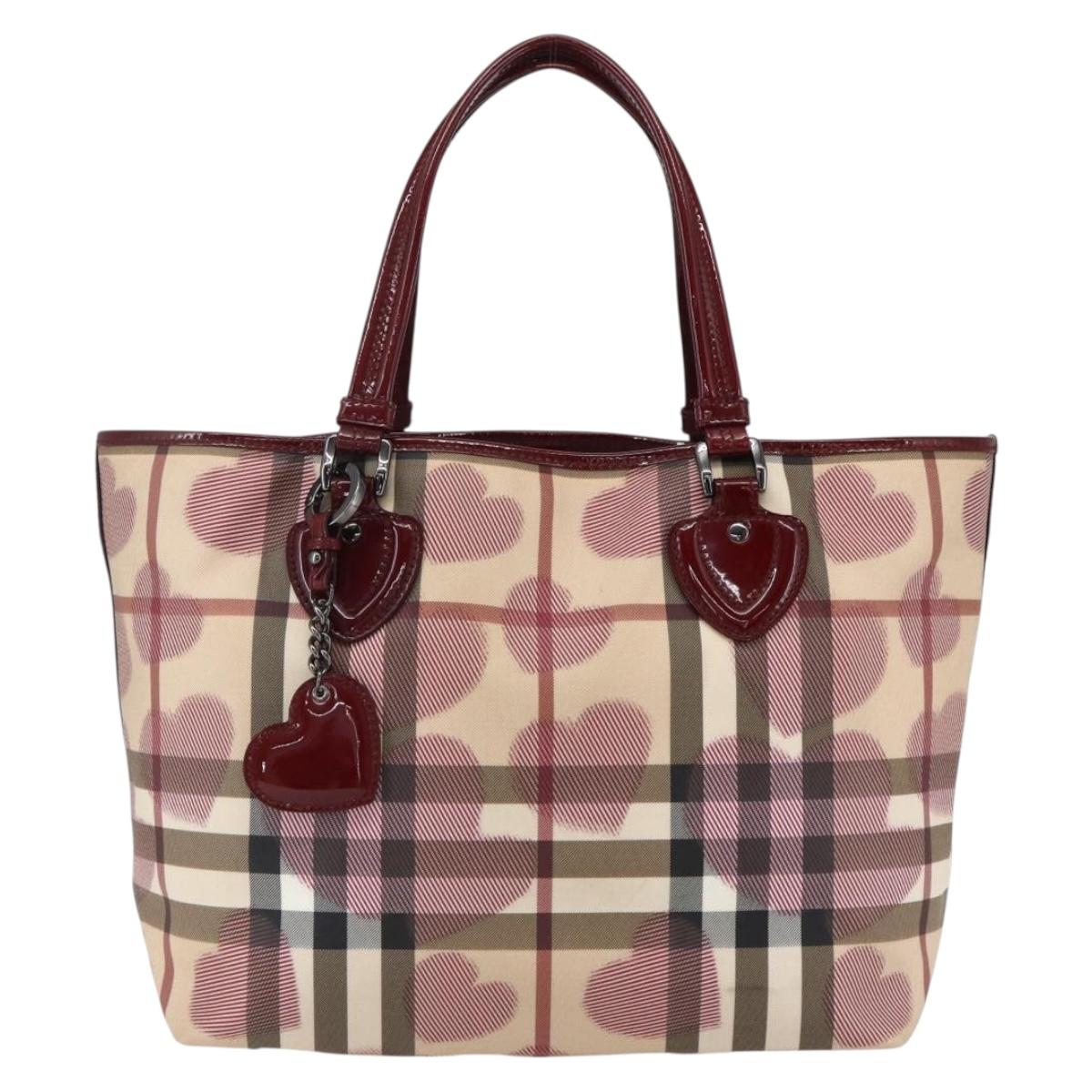 BURBERRY Nova Check Tote Bag PVC Leather Beige Auth 169694