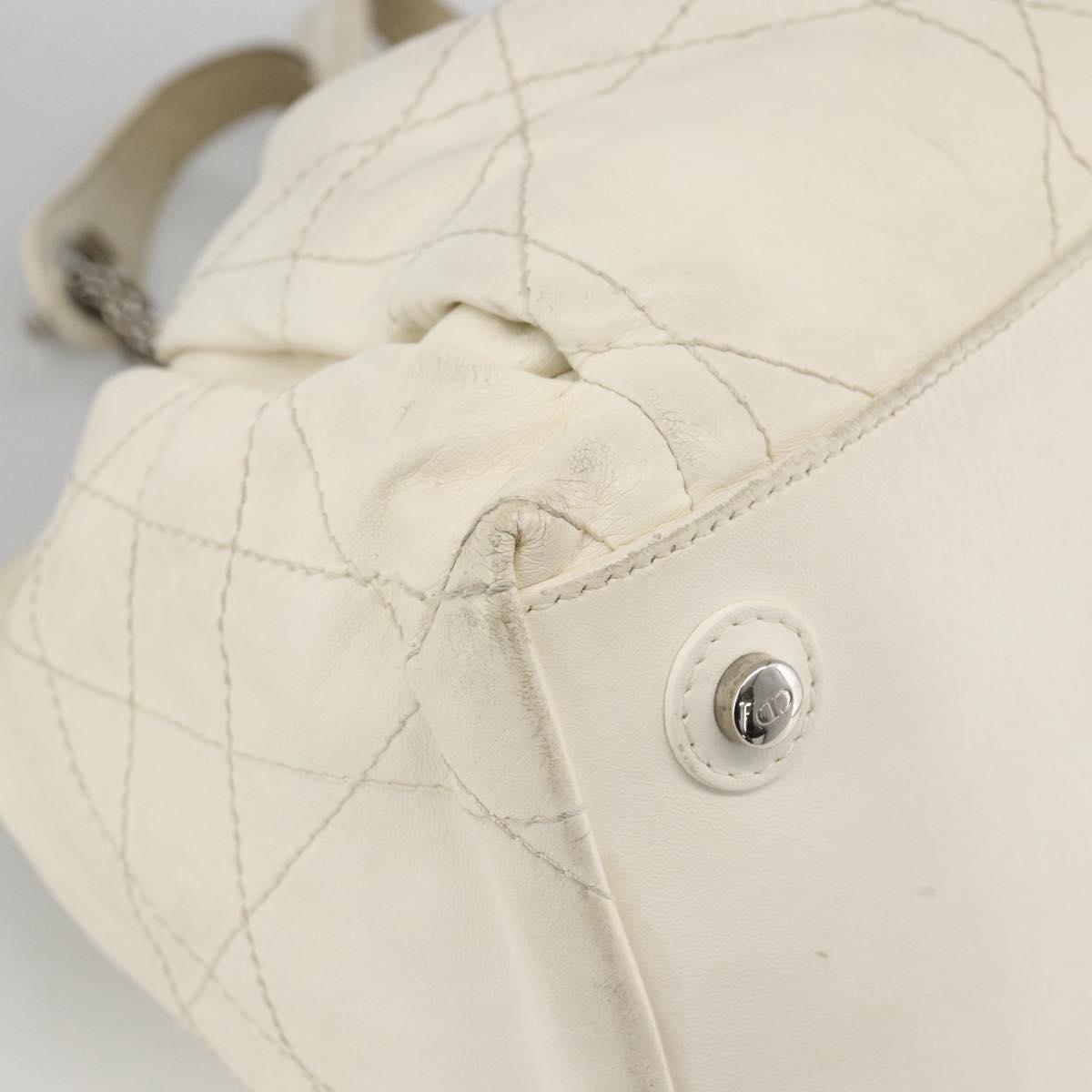 Christian Dior Canage Chain Shoulder Bag Lamb Skin White Silver Auth 169703