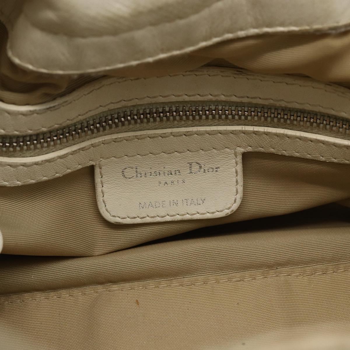 Christian Dior Canage Chain Shoulder Bag Lamb Skin White Silver Auth 169703