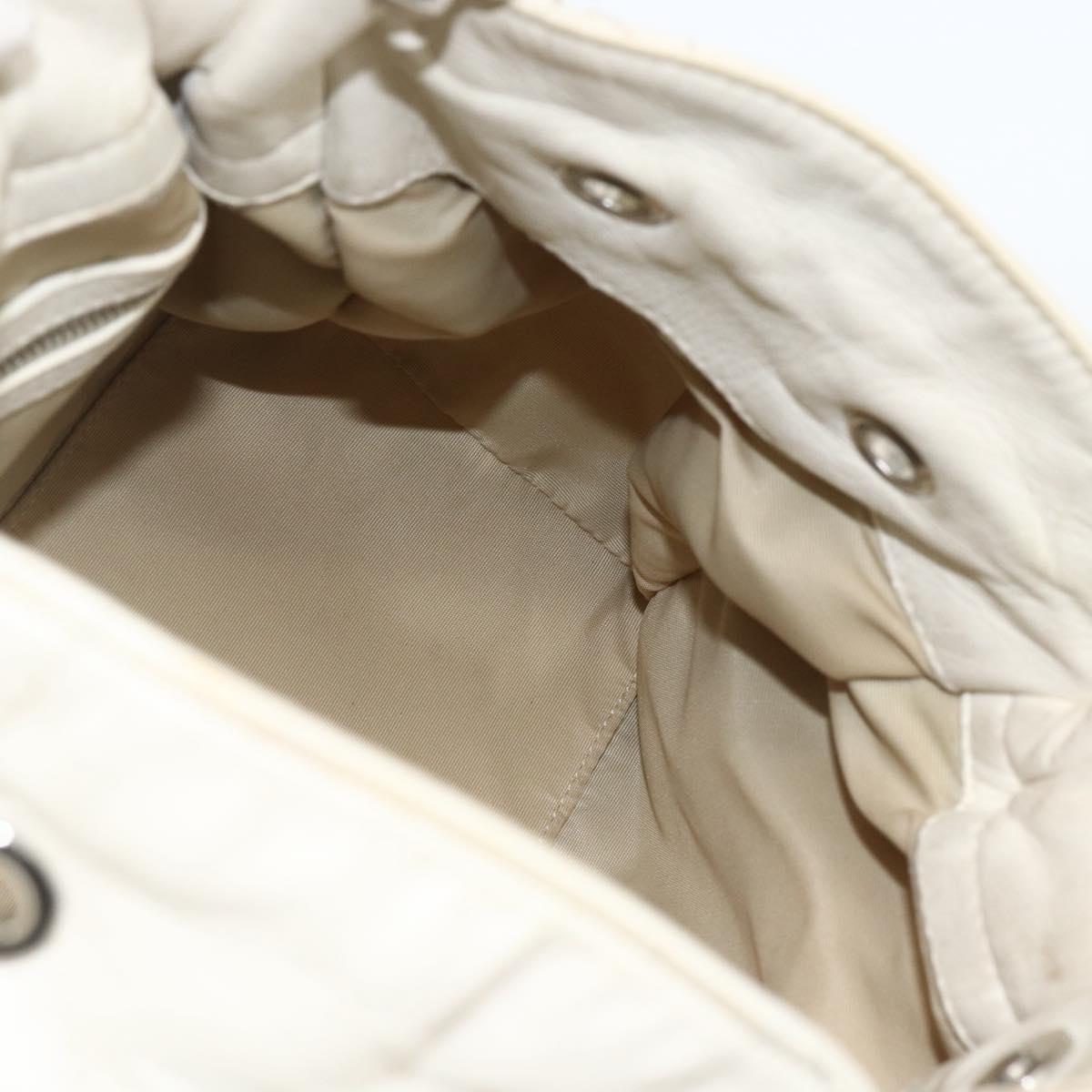 Christian Dior Canage Chain Shoulder Bag Lamb Skin White Silver Auth 169703