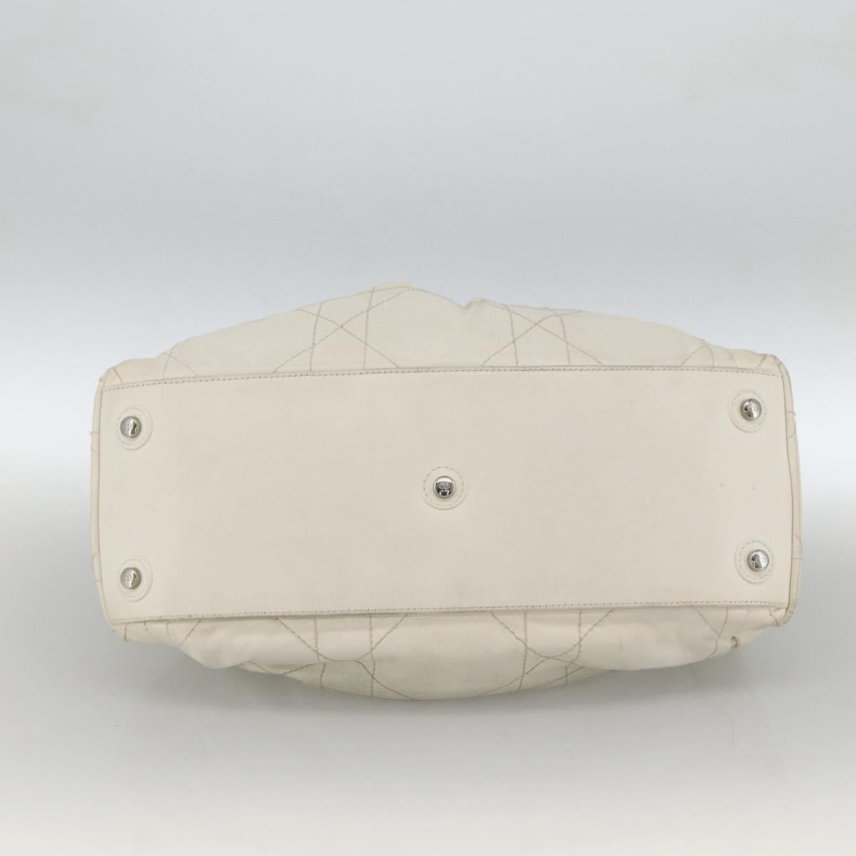Christian Dior Canage Chain Shoulder Bag Lamb Skin White Silver Auth 169703