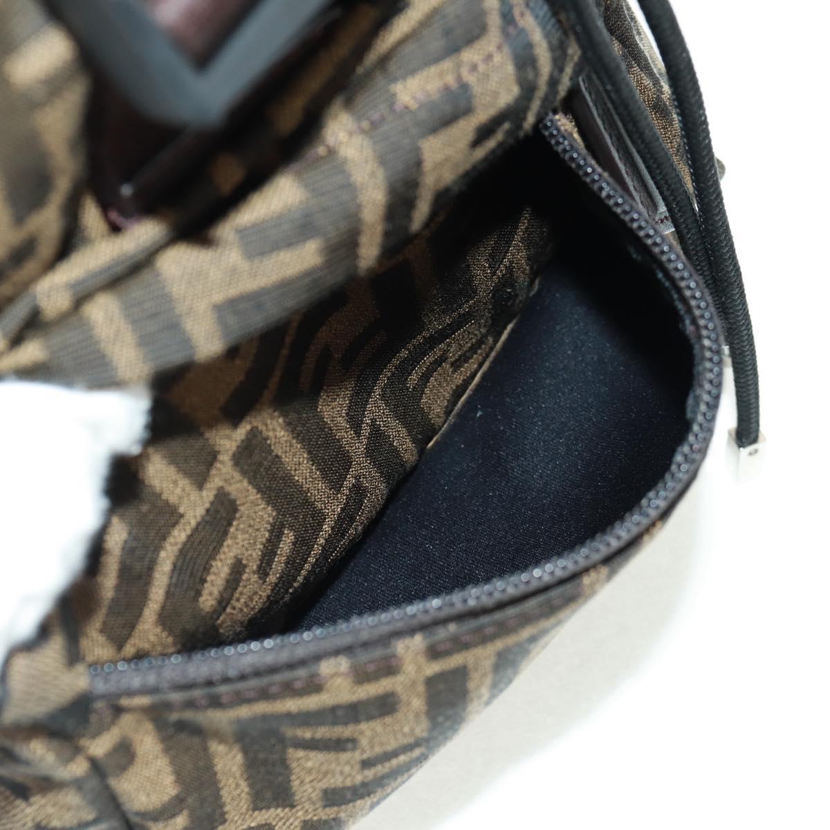 FENDI Zucca Canvas Fendines Body Bag Black Brown Auth 169704M