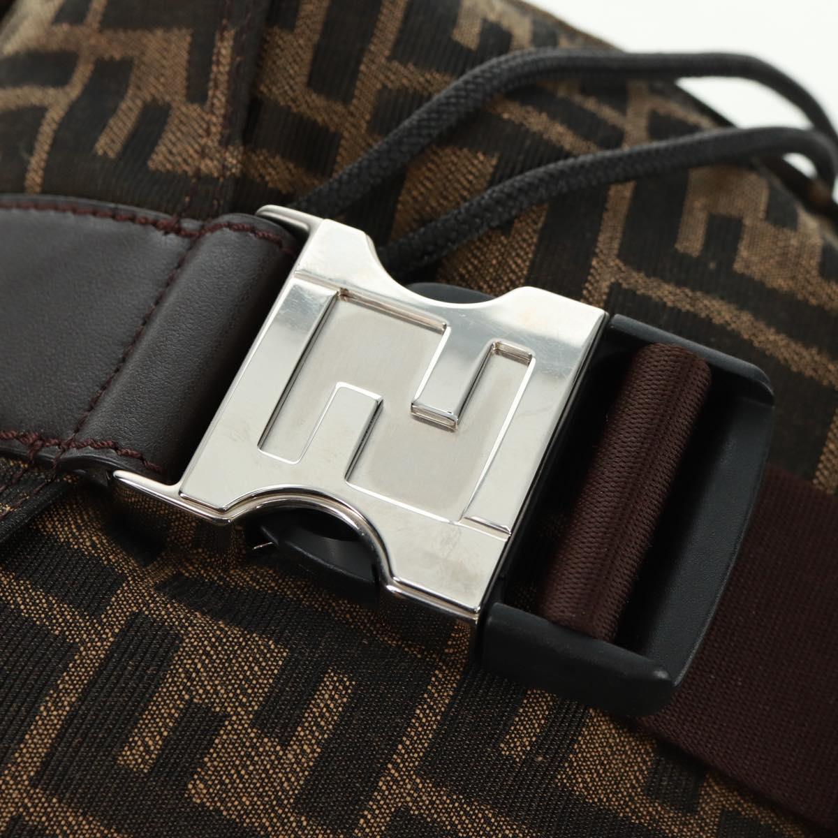 FENDI Zucca Canvas Fendines Body Bag Black Brown Auth 169704M