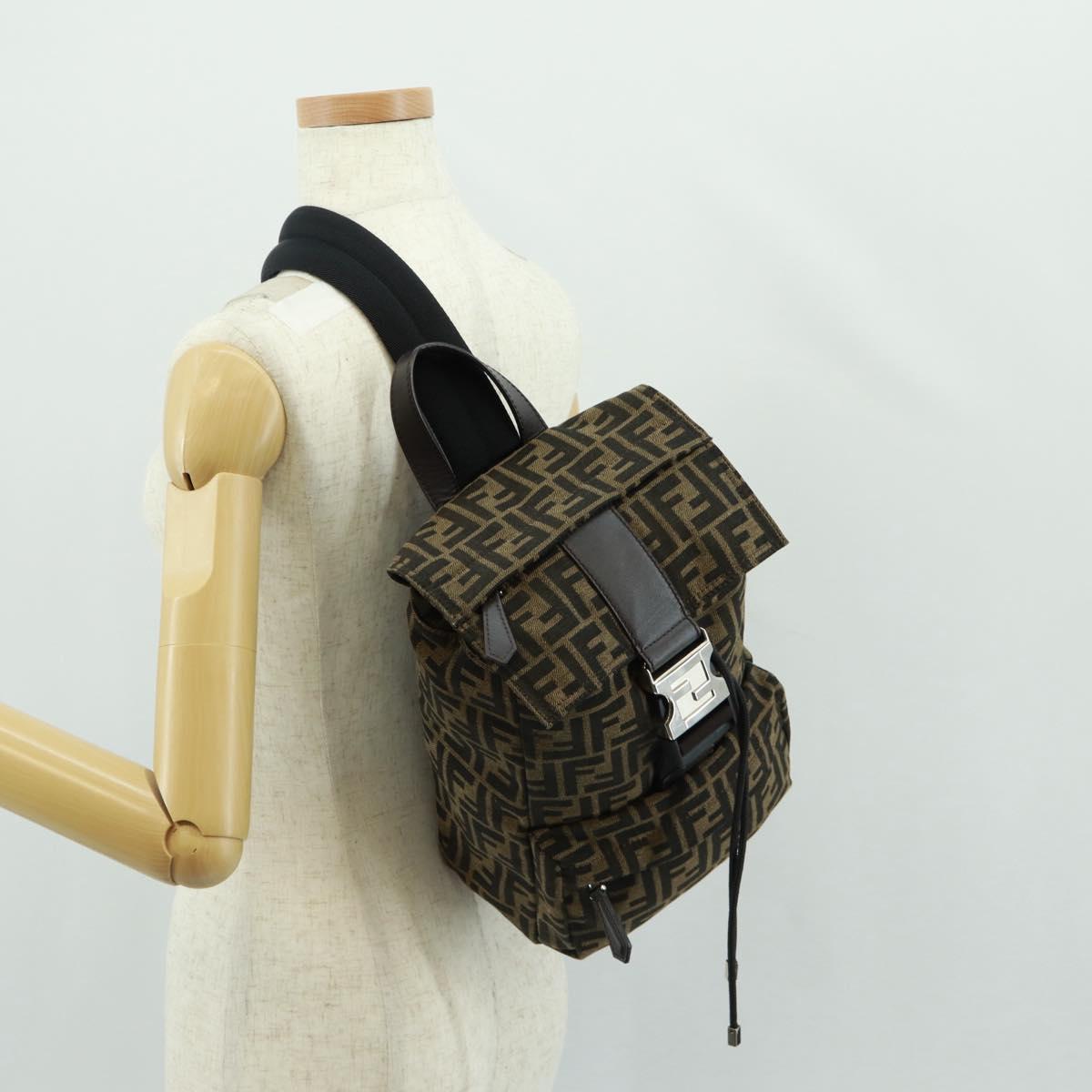 FENDI Zucca Canvas Fendines Body Bag Black Brown Auth 169704M