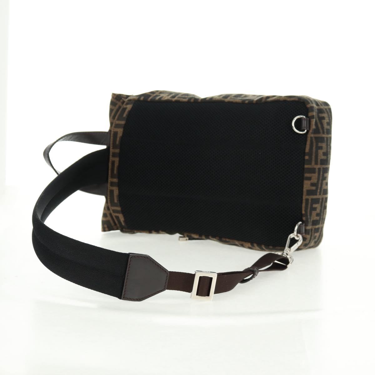 FENDI Zucca Canvas Fendines Body Bag Black Brown Auth 169704M