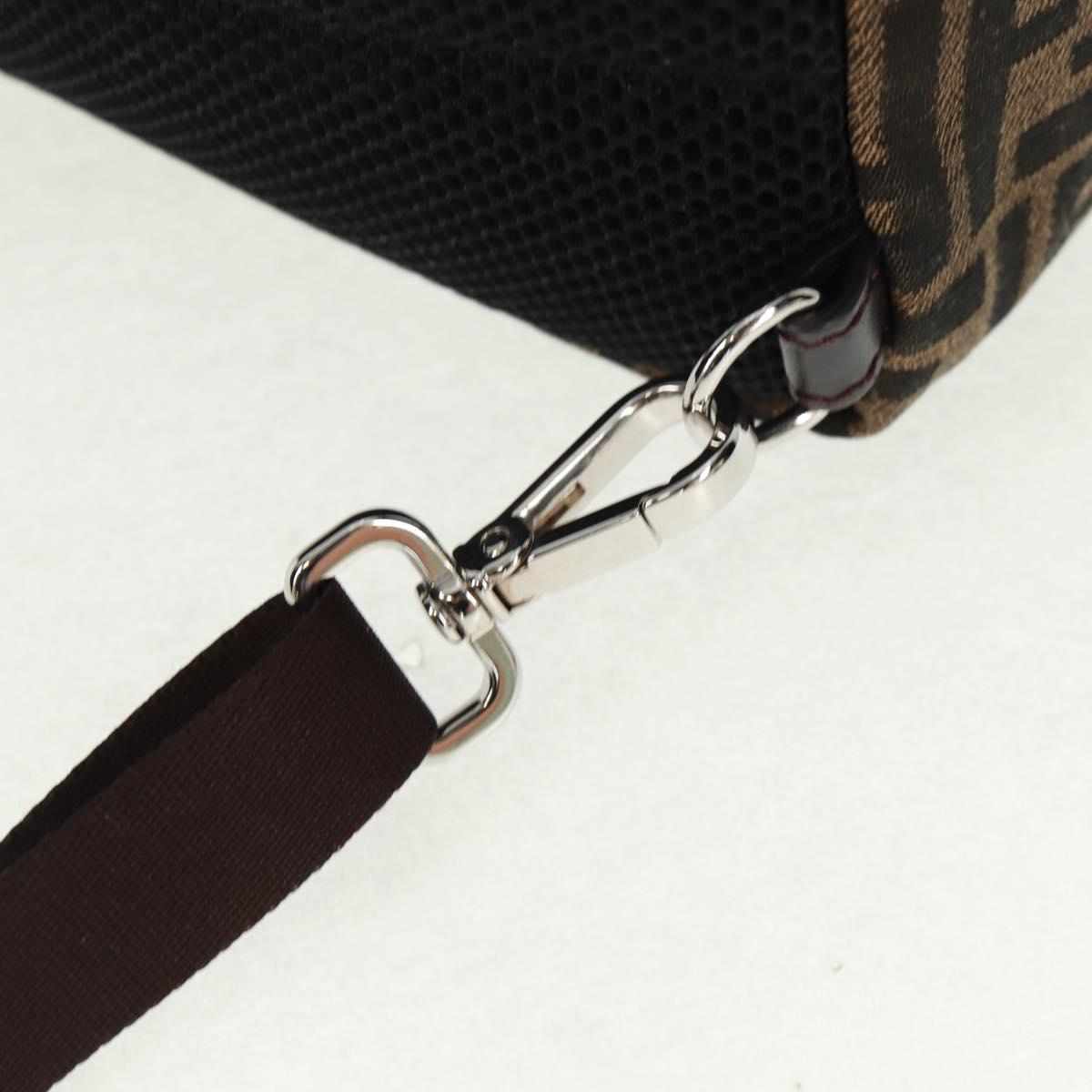 FENDI Zucca Canvas Fendines Body Bag Black Brown Auth 169704M