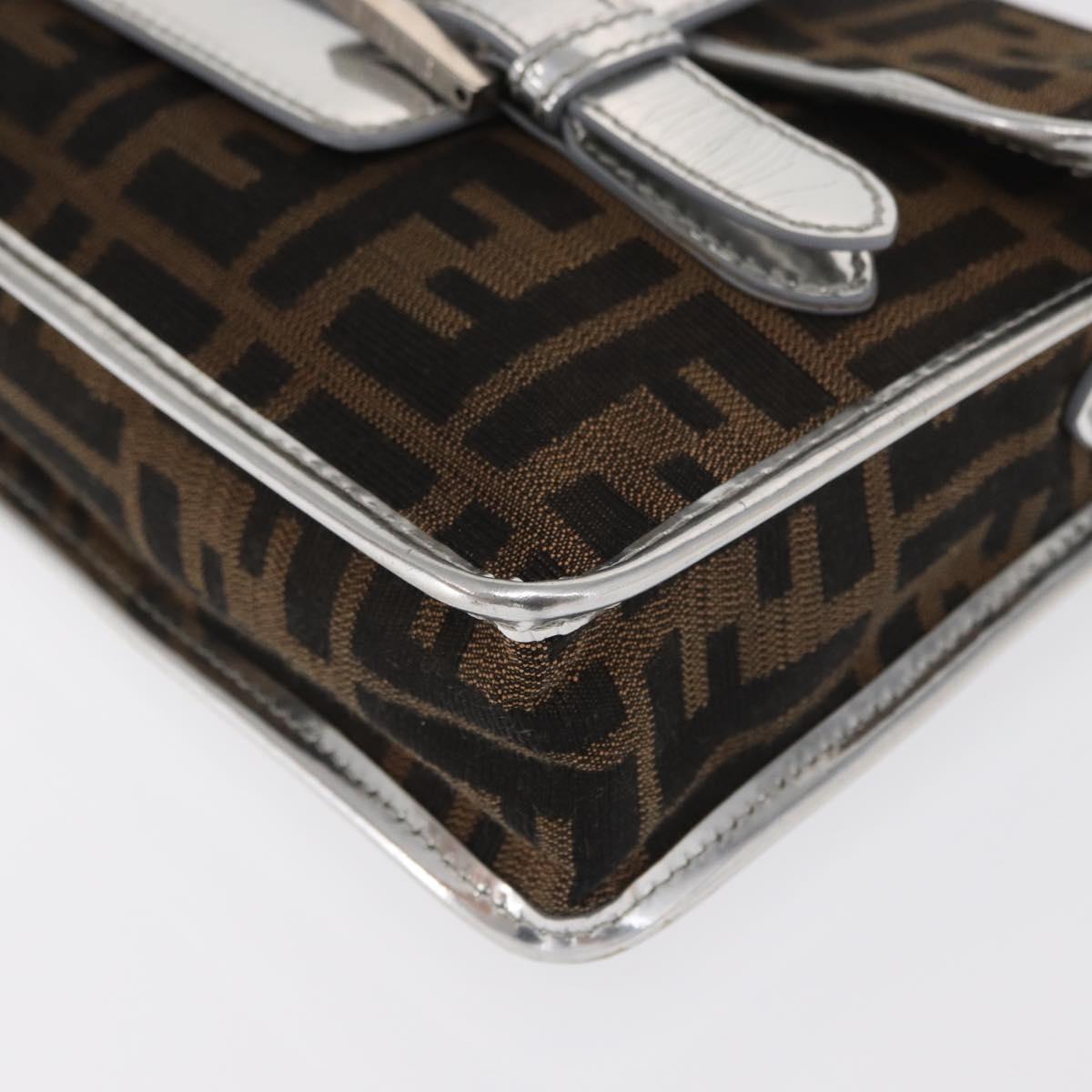 FENDI Zucca Canvas Shoulder Bag Black Brown Auth 169711V