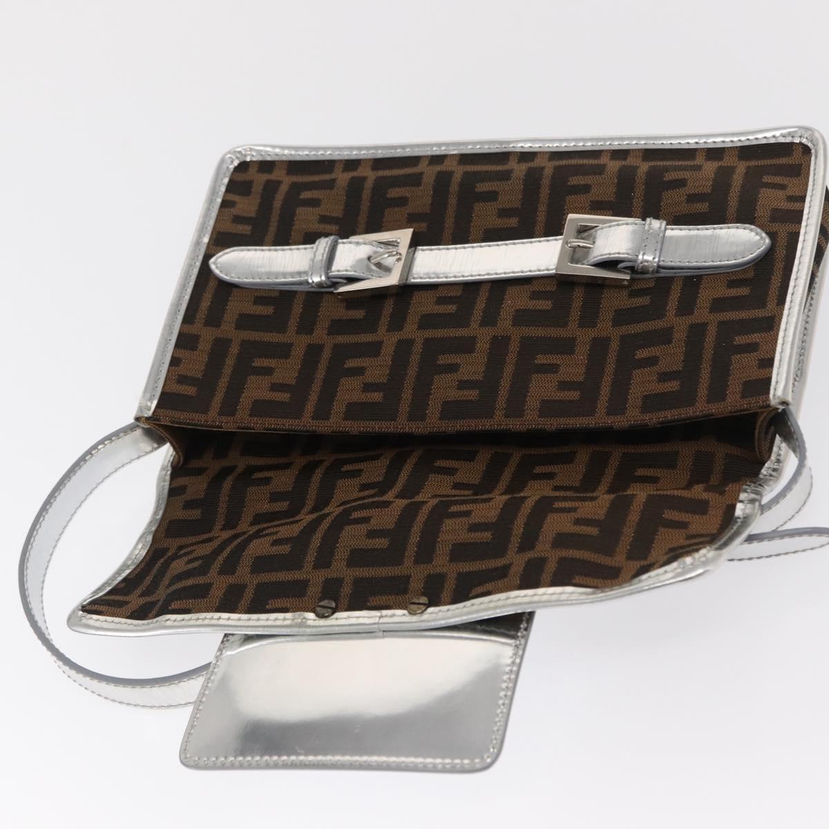 FENDI Zucca Canvas Shoulder Bag Black Brown Auth 169711V