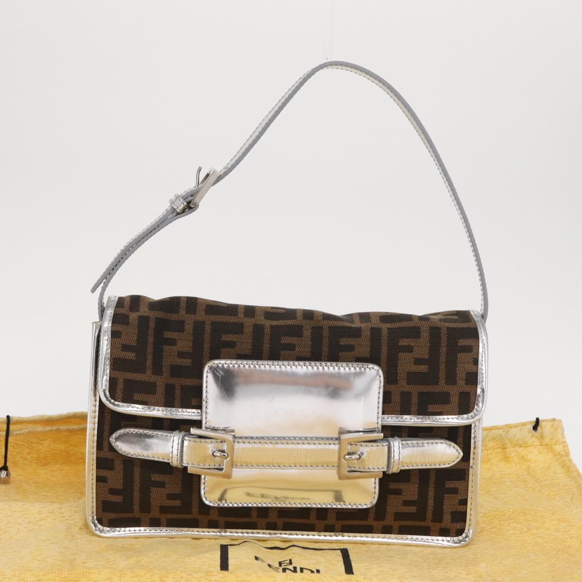 FENDI Zucca Canvas Shoulder Bag Black Brown Auth 169711V