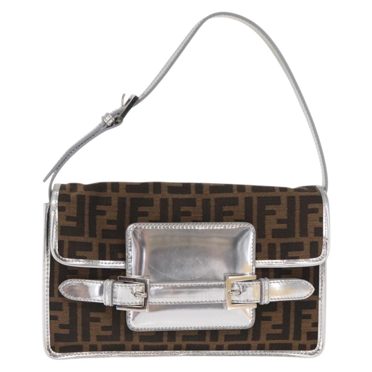 FENDI Zucca Canvas Shoulder Bag Black Brown Auth 169711V