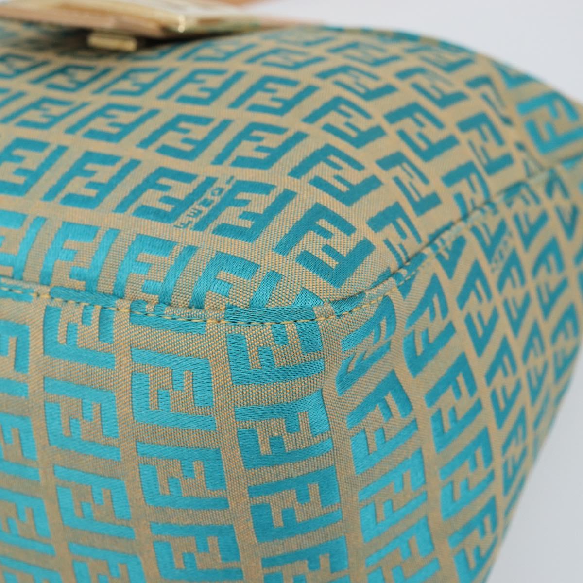FENDI Zucchino Canvas Mamma Baguette Shoulder Bag Blue Gold Auth 169717SAV