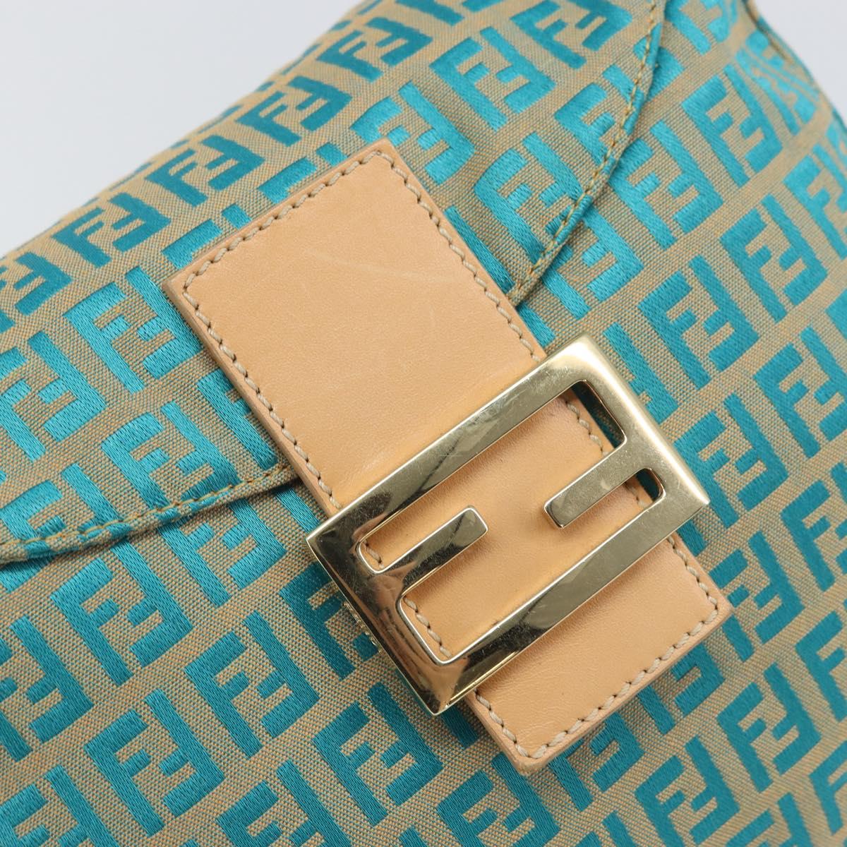 FENDI Zucchino Canvas Mamma Baguette Shoulder Bag Blue Gold Auth 169717SAV