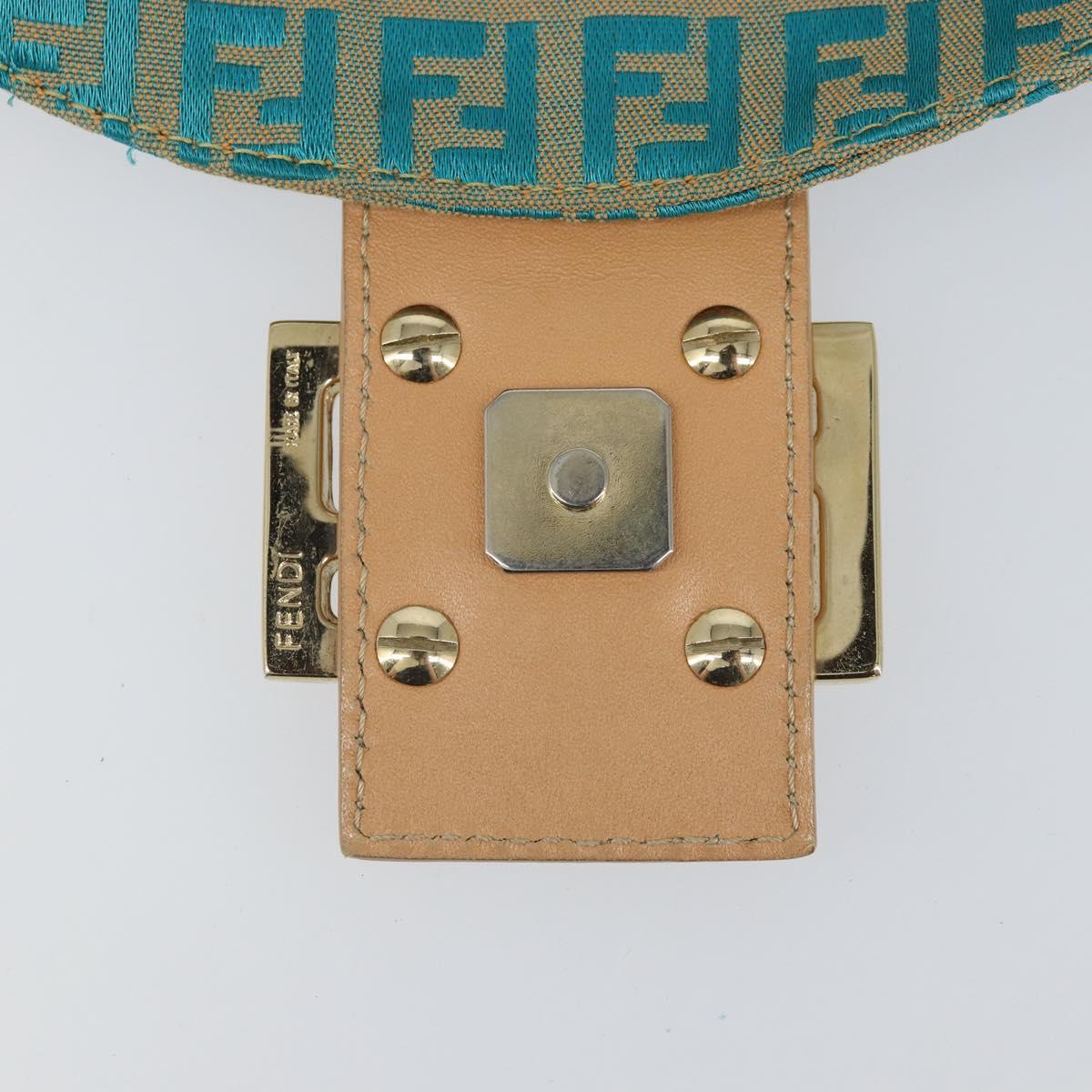 FENDI Zucchino Canvas Mamma Baguette Shoulder Bag Blue Gold Auth 169717SAV
