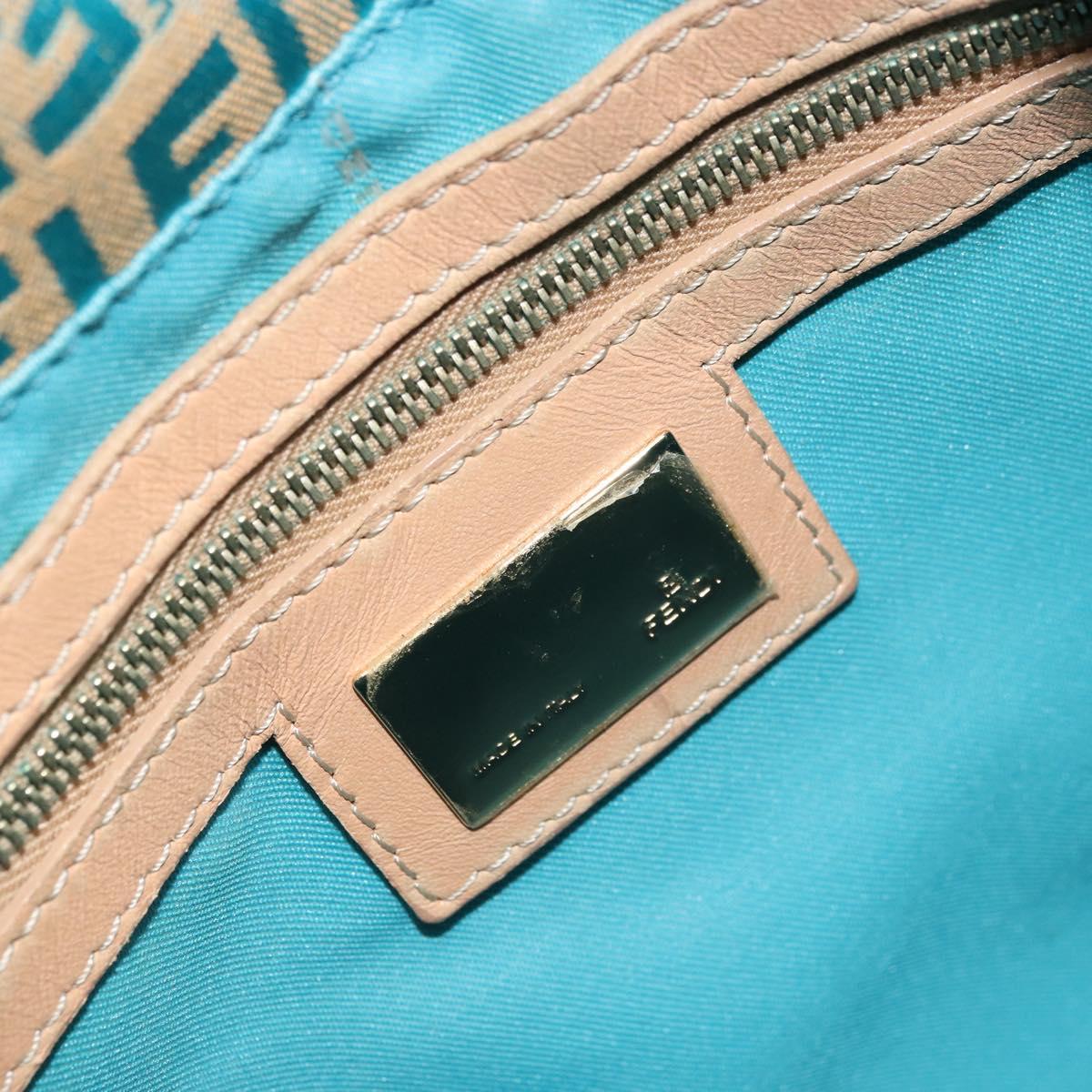 FENDI Zucchino Canvas Mamma Baguette Shoulder Bag Blue Gold Auth 169717SAV