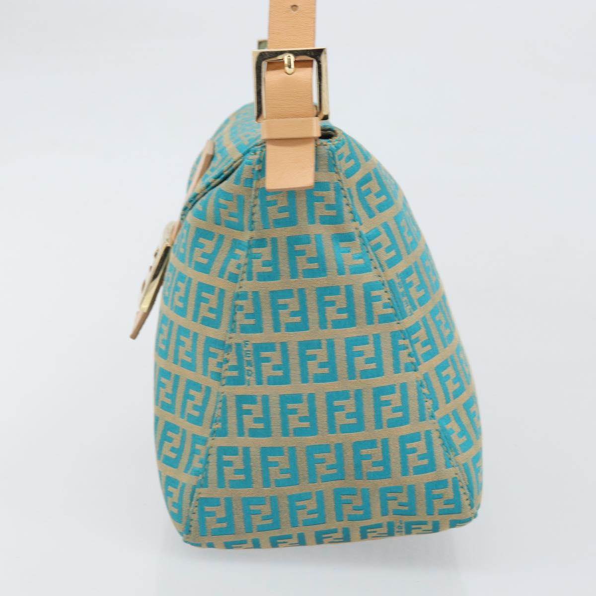 FENDI Zucchino Canvas Mamma Baguette Shoulder Bag Blue Gold Auth 169717SAV