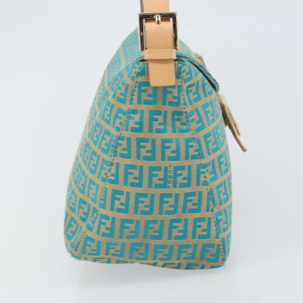 FENDI Zucchino Canvas Mamma Baguette Shoulder Bag Blue Gold Auth 169717SAV