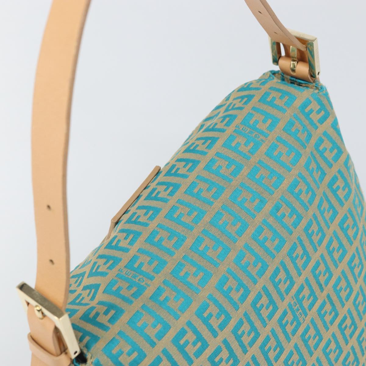 FENDI Zucchino Canvas Mamma Baguette Shoulder Bag Blue Gold Auth 169717SAV