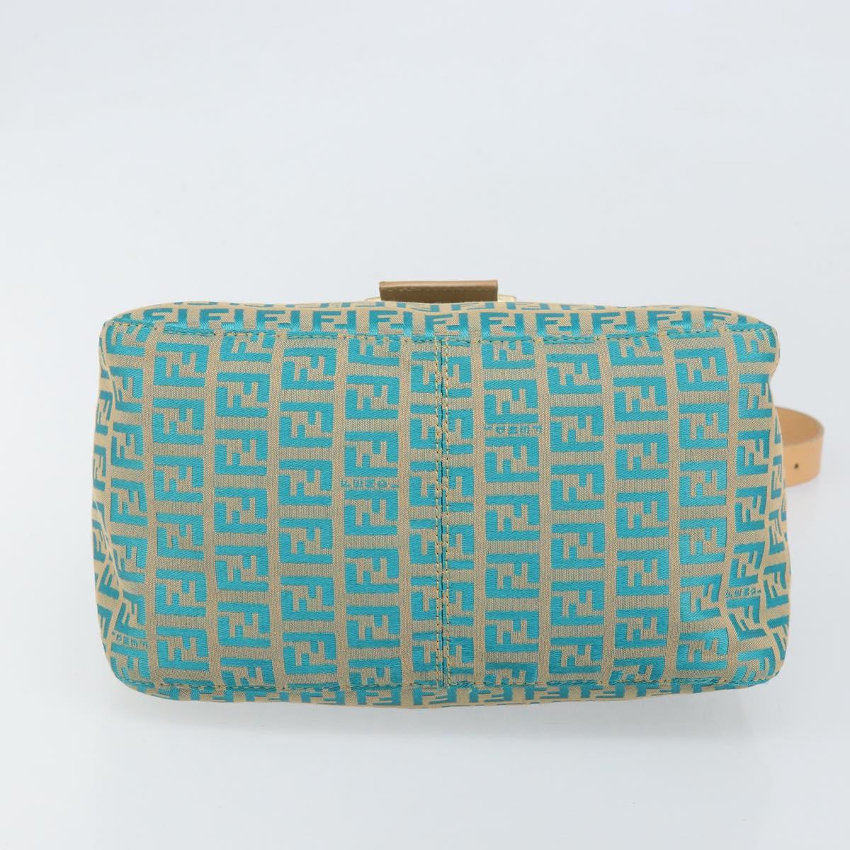 FENDI Zucchino Canvas Mamma Baguette Shoulder Bag Blue Gold Auth 169717SAV