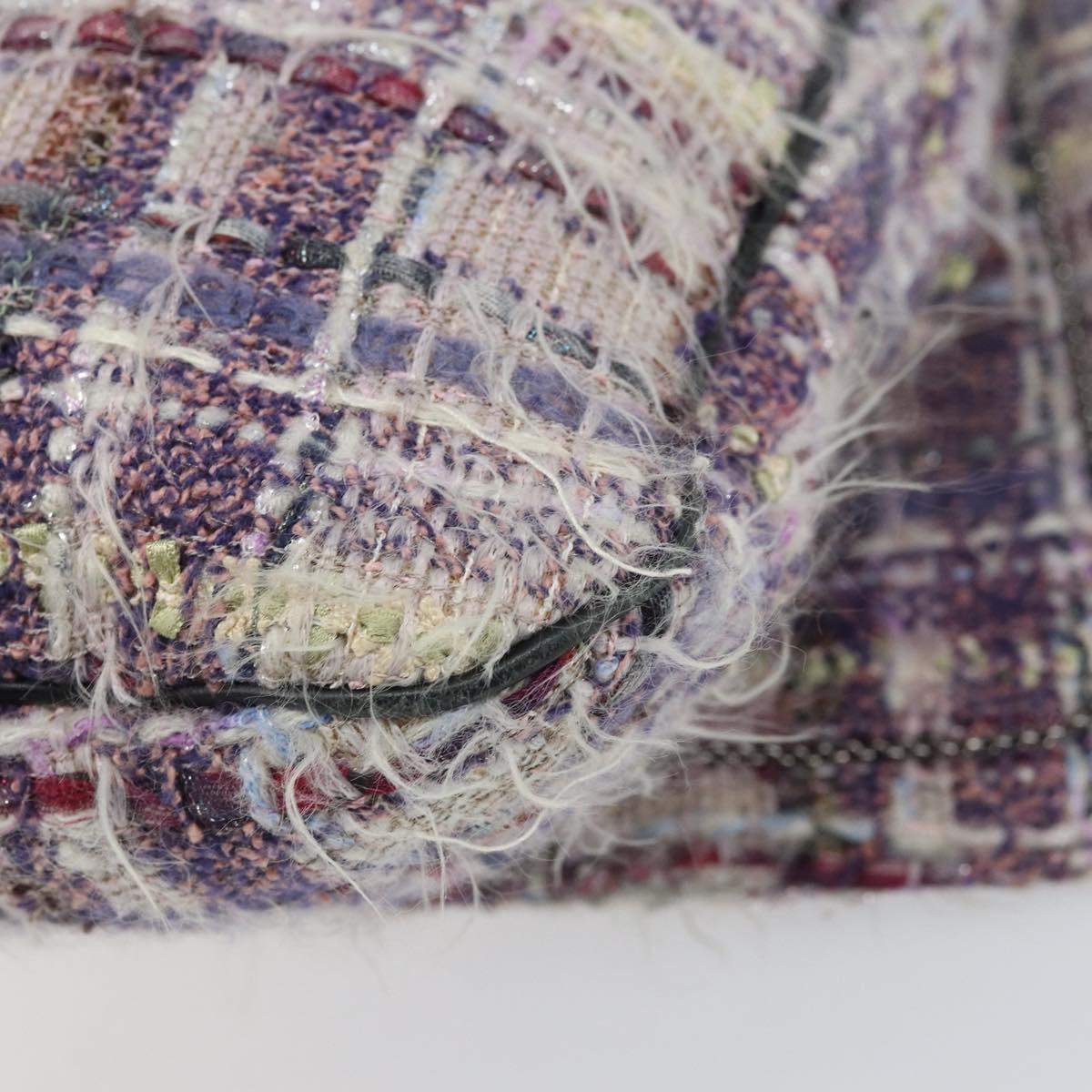 CHANEL Chain Camelia Shoulder Bag Tweed Multicolor Silver CC Auth 169721SAV