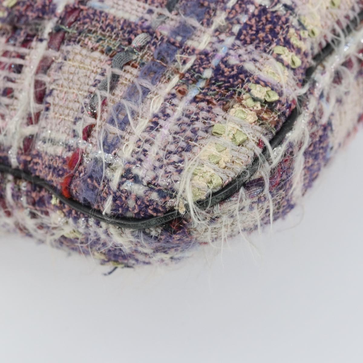 CHANEL Chain Camelia Shoulder Bag Tweed Multicolor Silver CC Auth 169721SAV