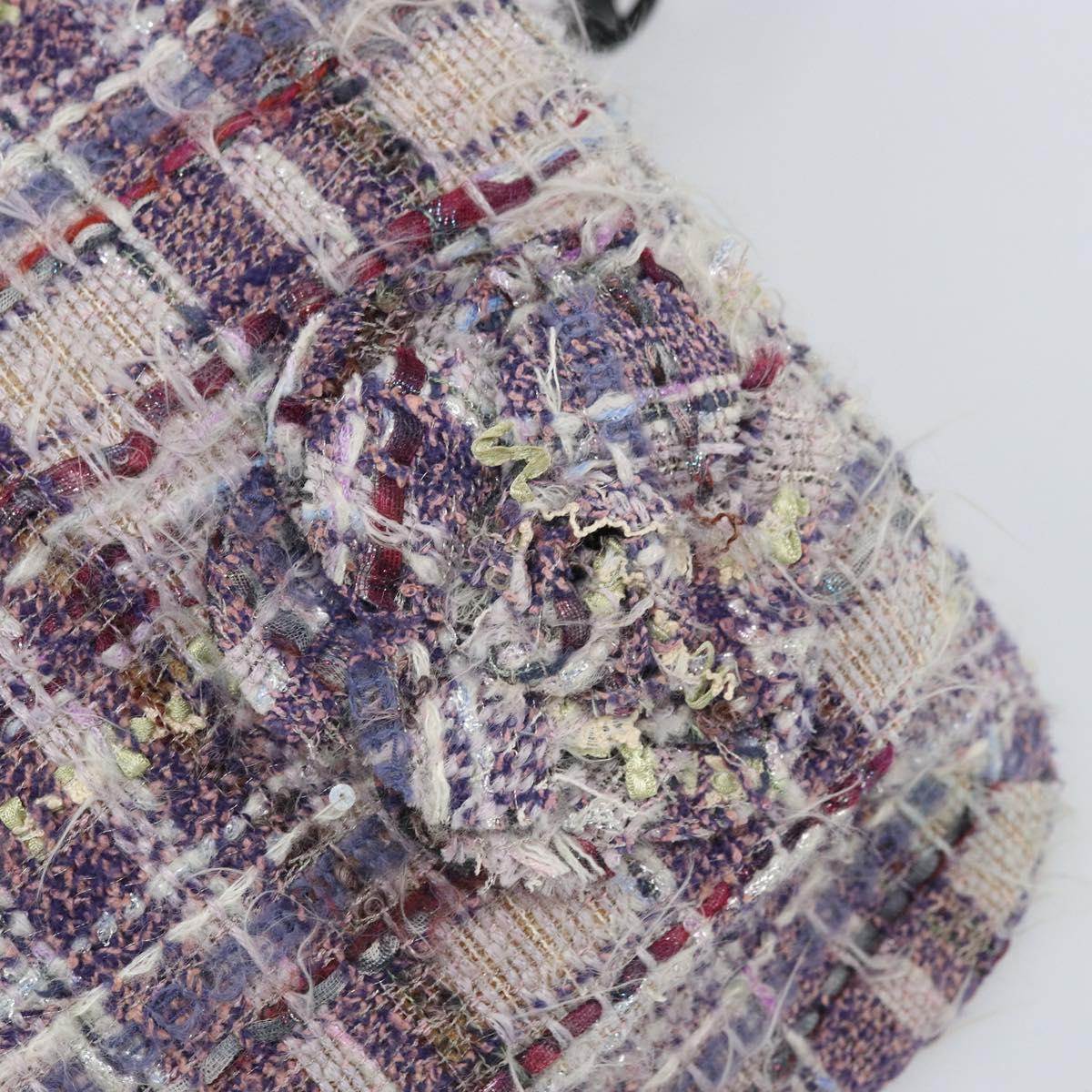 CHANEL Chain Camelia Shoulder Bag Tweed Multicolor Silver CC Auth 169721SAV