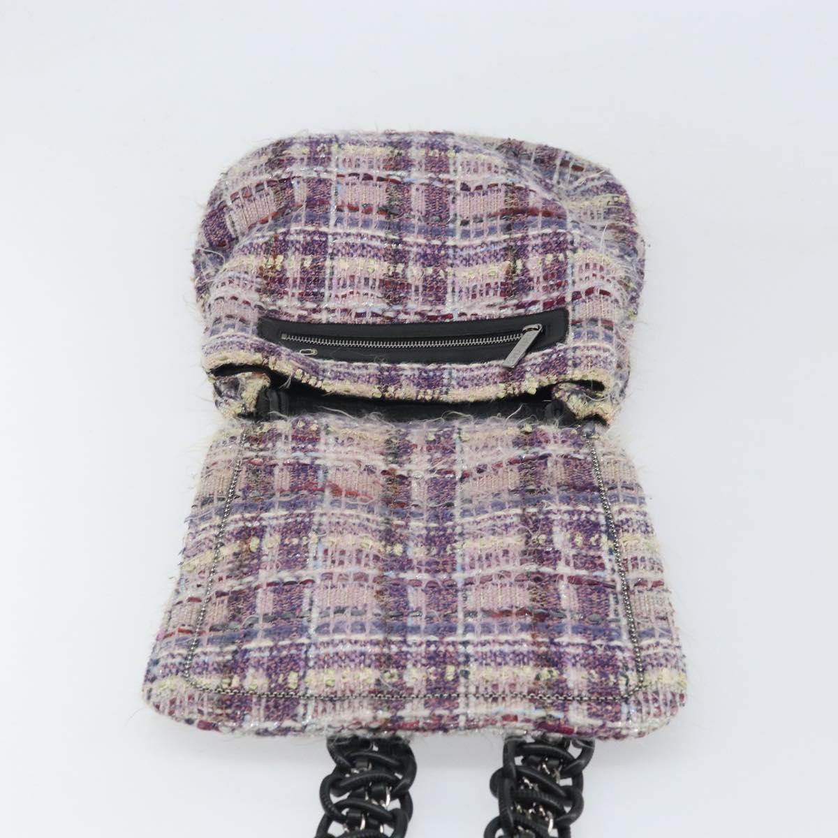 CHANEL Chain Camelia Shoulder Bag Tweed Multicolor Silver CC Auth 169721SAV