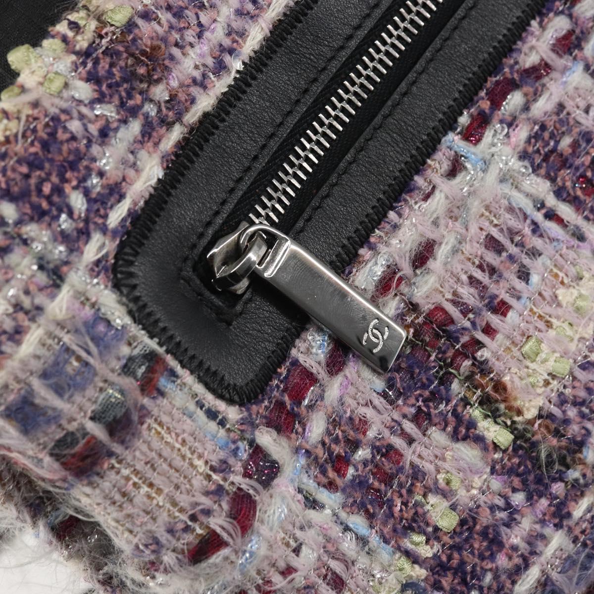 CHANEL Chain Camelia Shoulder Bag Tweed Multicolor Silver CC Auth 169721SAV
