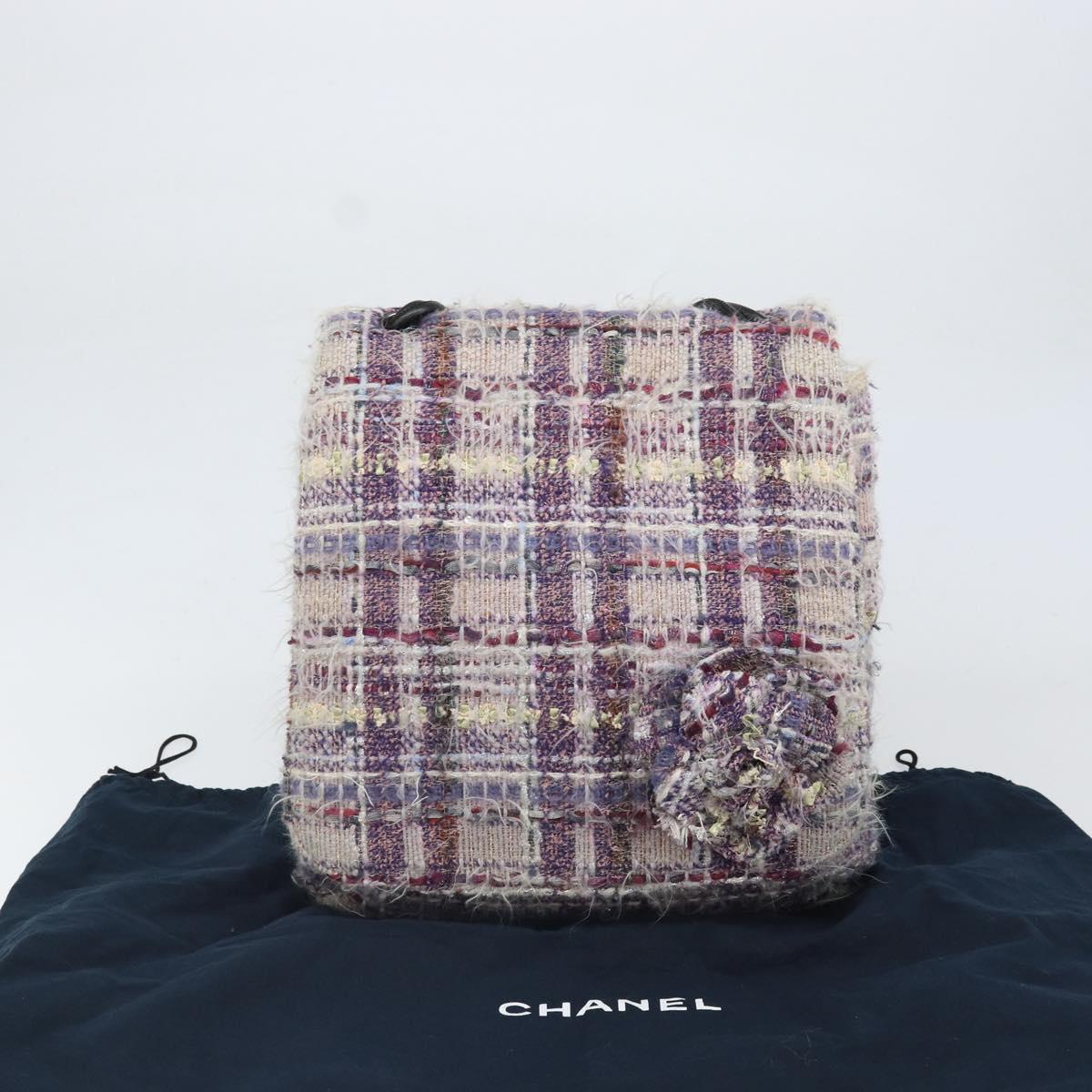CHANEL Chain Camelia Shoulder Bag Tweed Multicolor Silver CC Auth 169721SAV