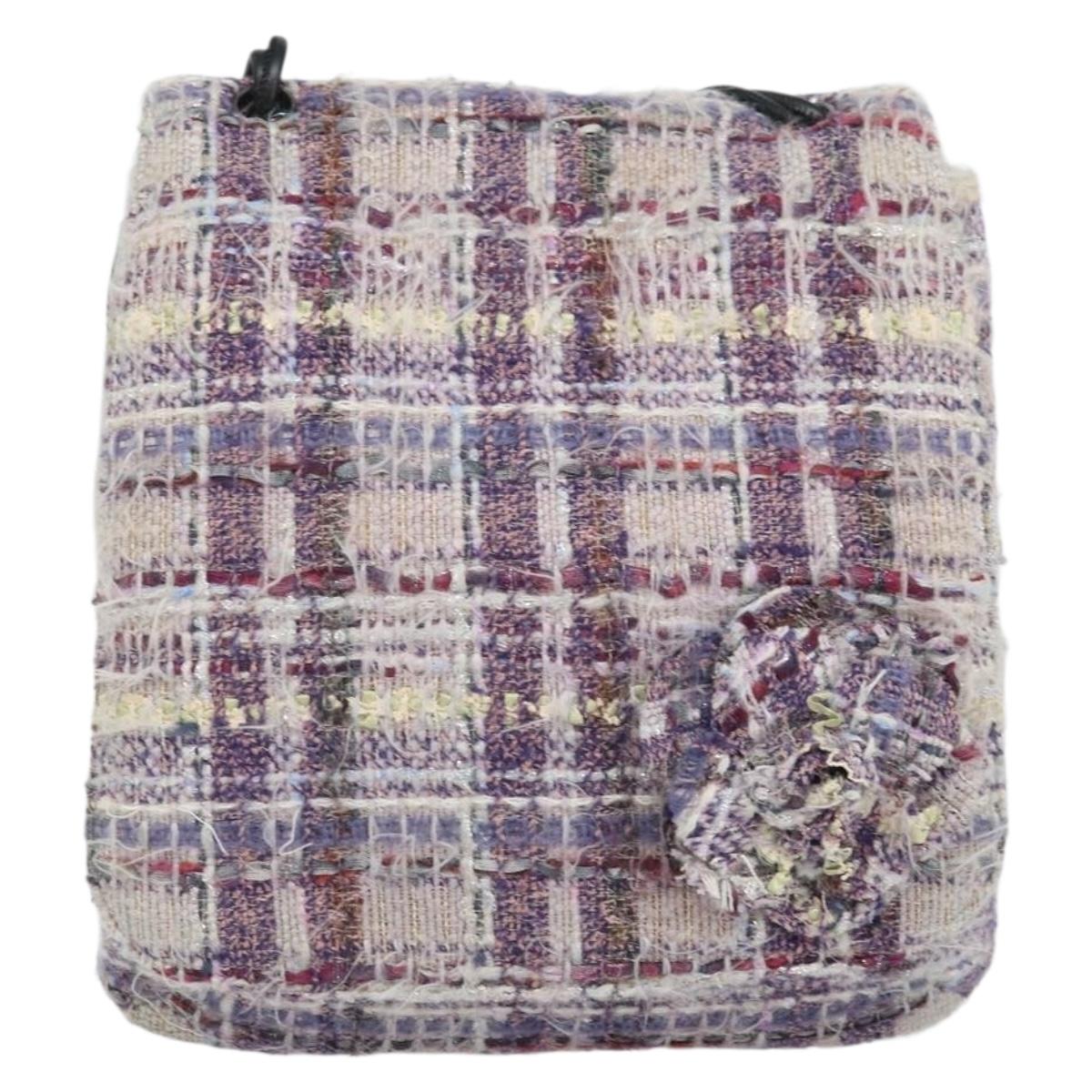 CHANEL Chain Camelia Shoulder Bag Tweed Multicolor Silver CC Auth 169721SAV