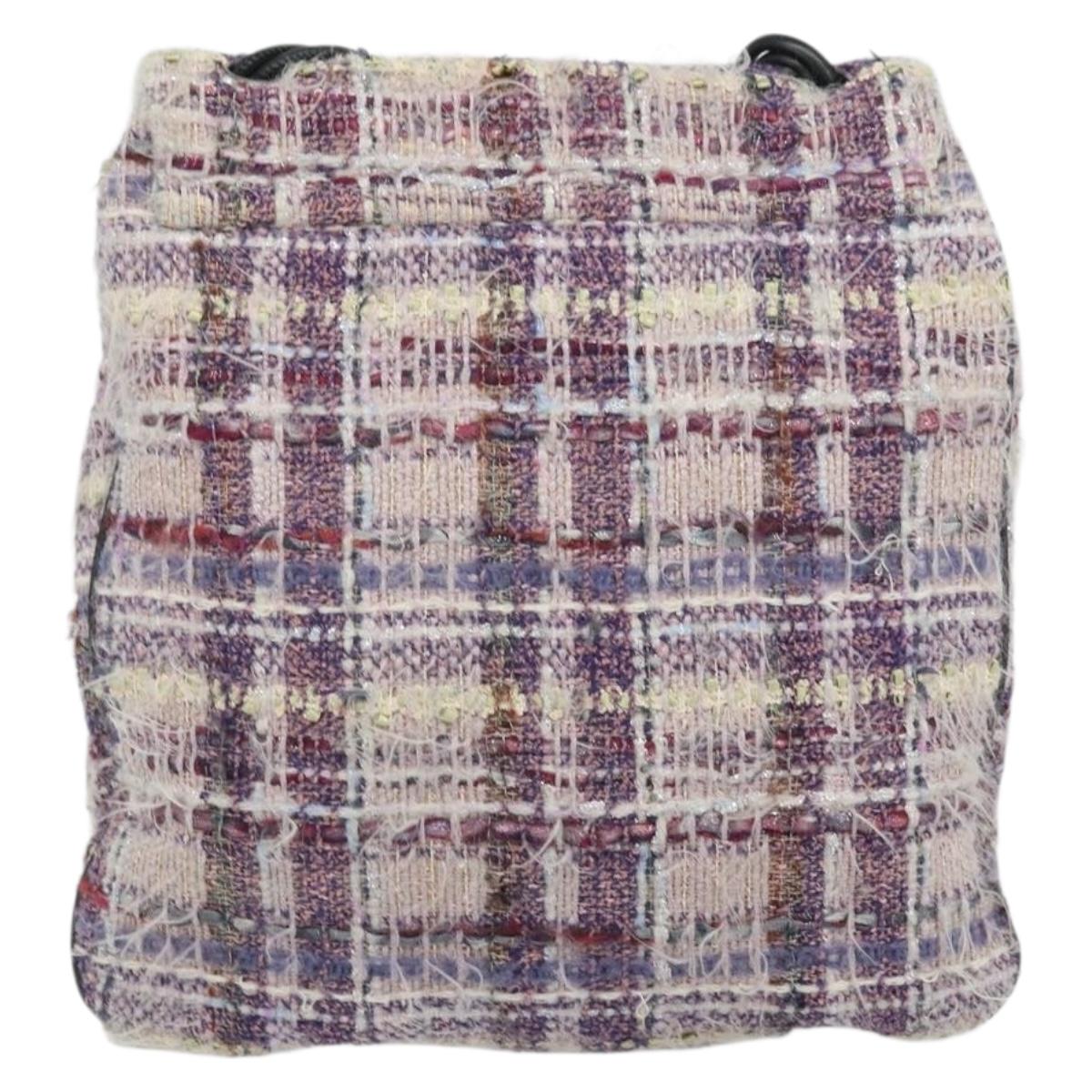 CHANEL Chain Camelia Shoulder Bag Tweed Multicolor Silver CC Auth 169721SAV