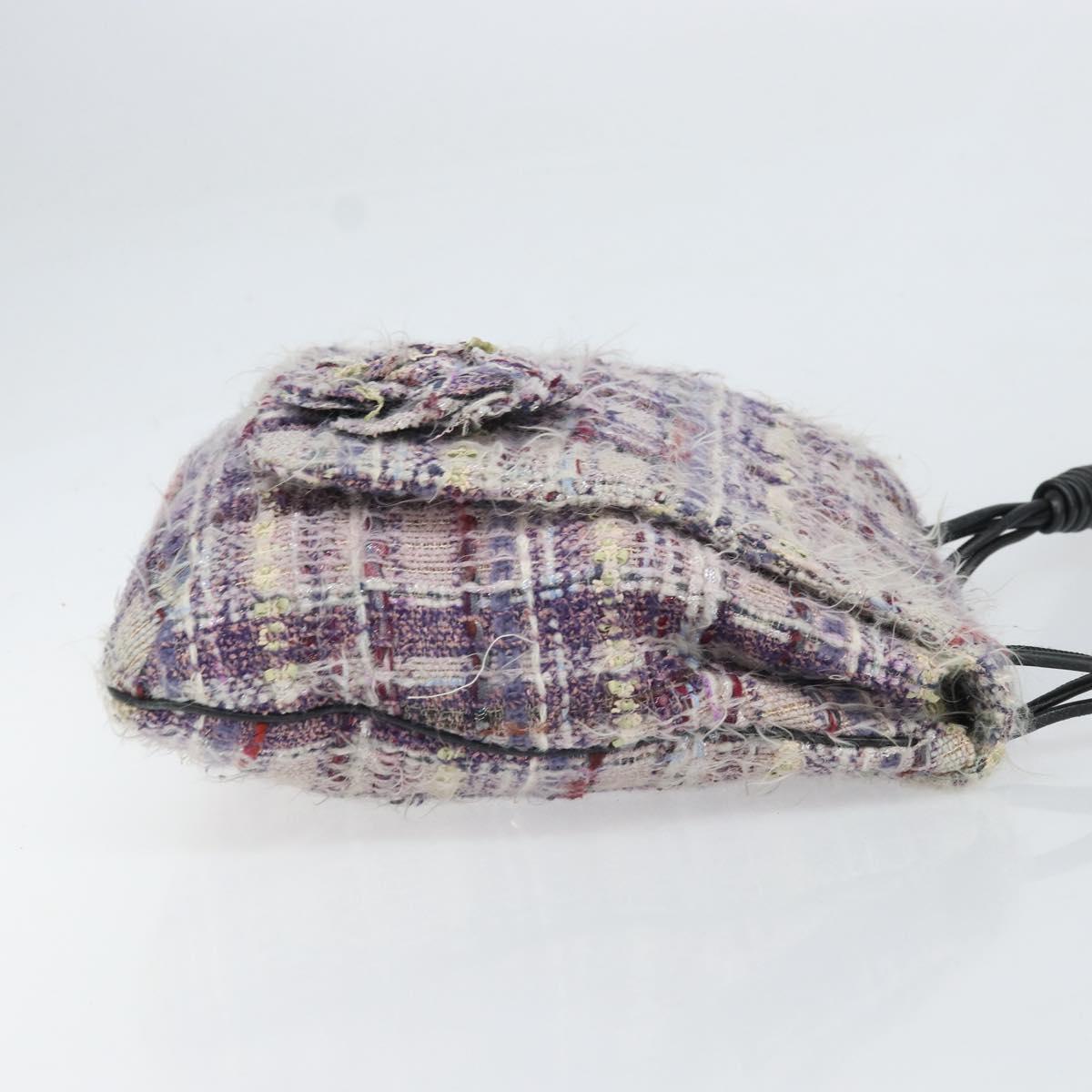 CHANEL Chain Camelia Shoulder Bag Tweed Multicolor Silver CC Auth 169721SAV