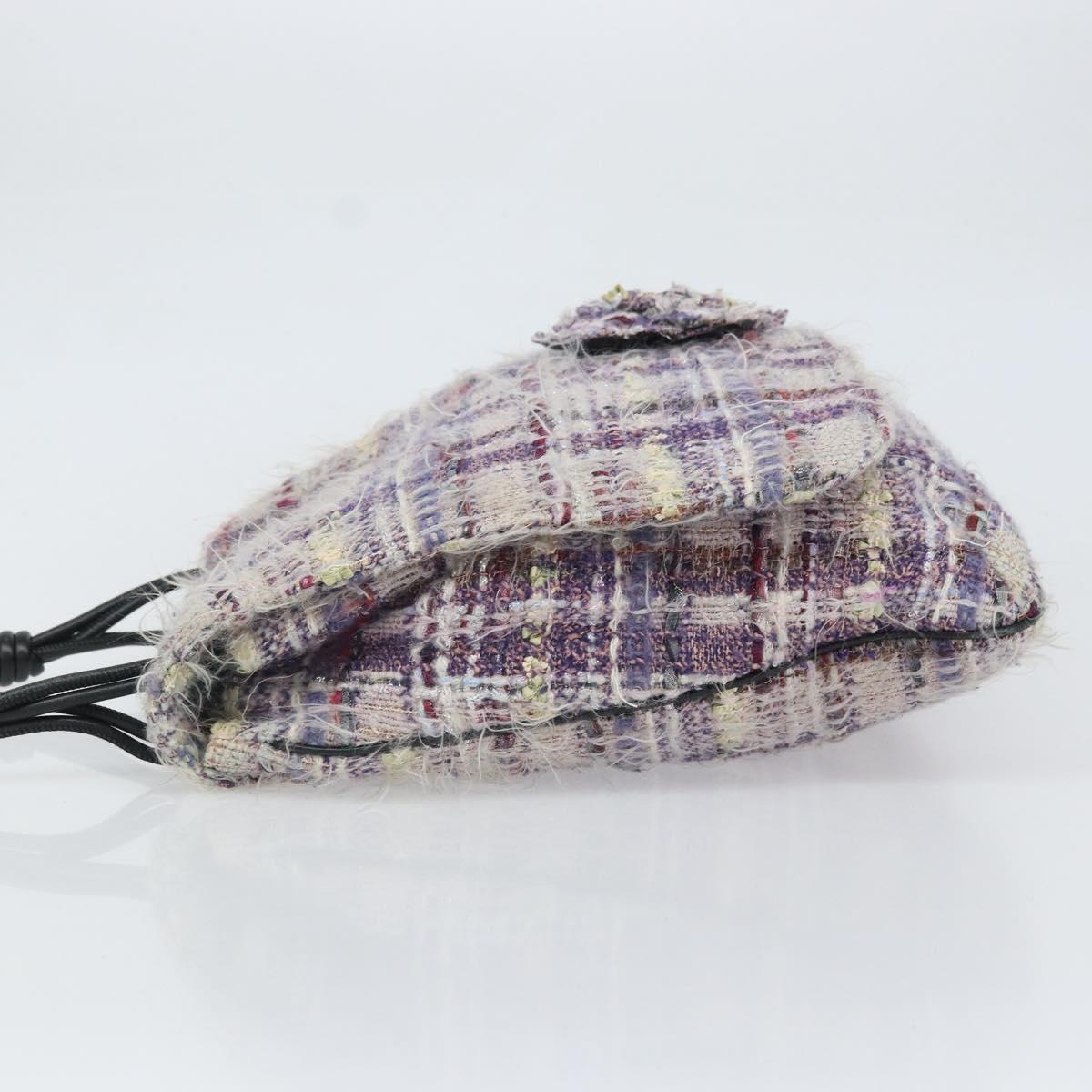 CHANEL Chain Camelia Shoulder Bag Tweed Multicolor Silver CC Auth 169721SAV