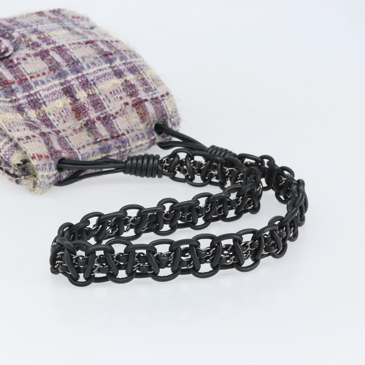 CHANEL Chain Camelia Shoulder Bag Tweed Multicolor Silver CC Auth 169721SAV