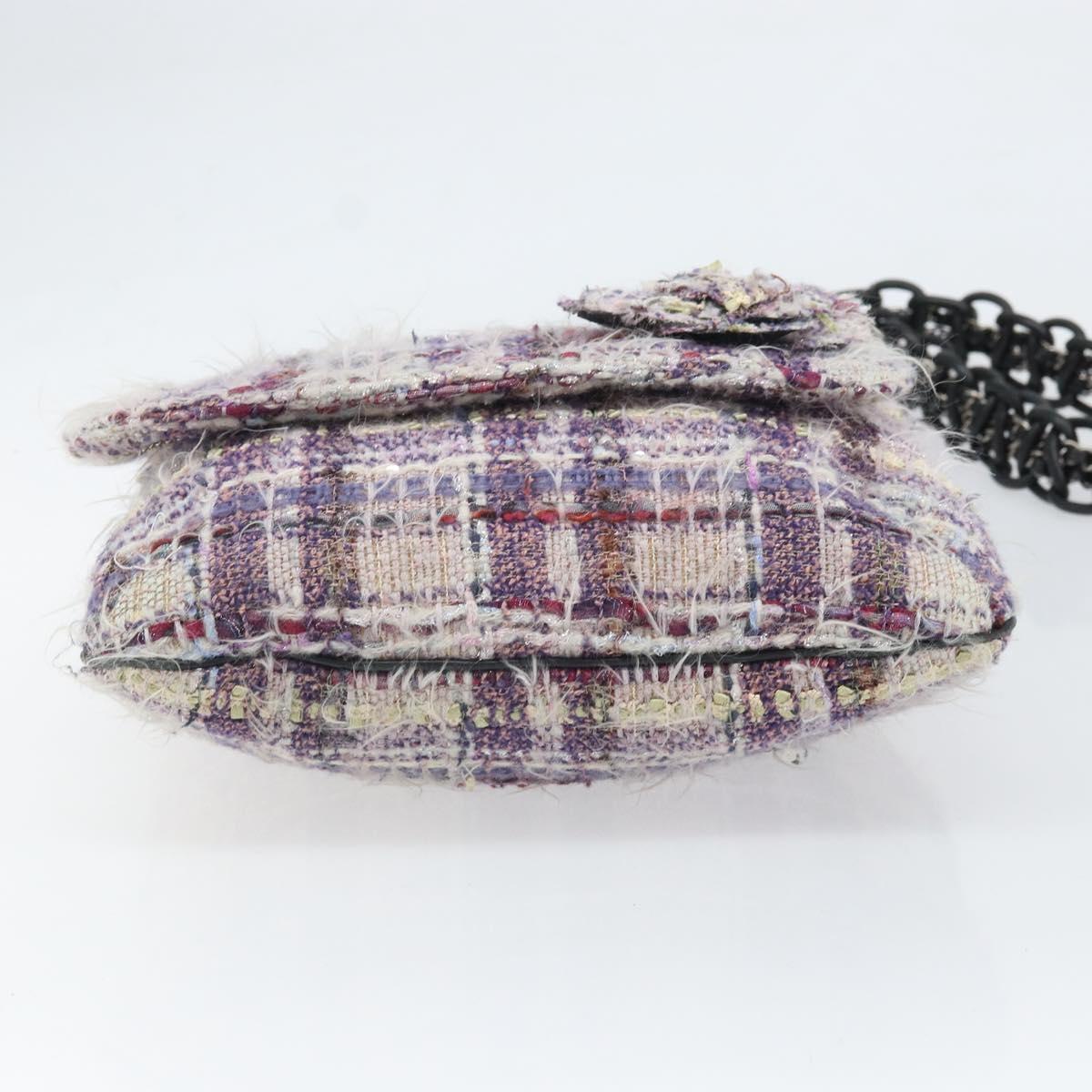 CHANEL Chain Camelia Shoulder Bag Tweed Multicolor Silver CC Auth 169721SAV