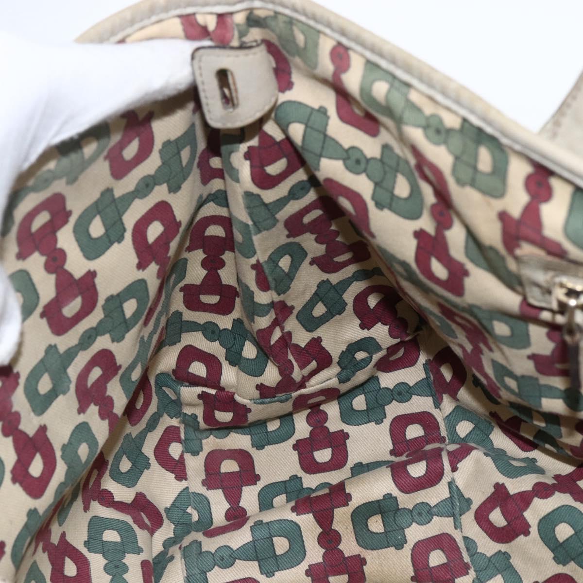 GUCCI GG Canvas Guccissima Horsebit Bag Leather Ivory Gold 137621 Auth 169728