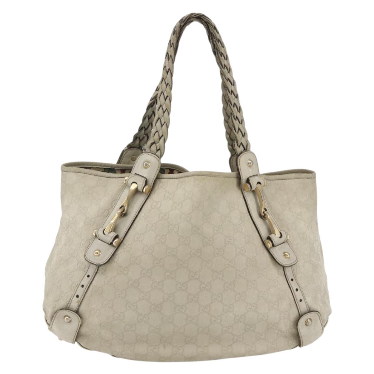 GUCCI GG Canvas Guccissima Horsebit Bag Leather Ivory Gold 137621 Auth 169728