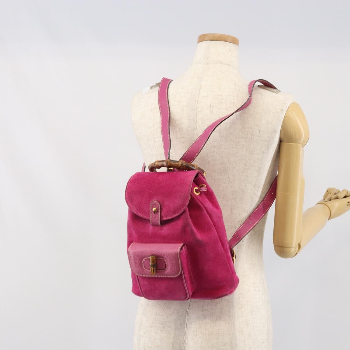 GUCCI Bamboo Backpack Suede Leather Black Gold 003 2058 0039 Auth 169733V